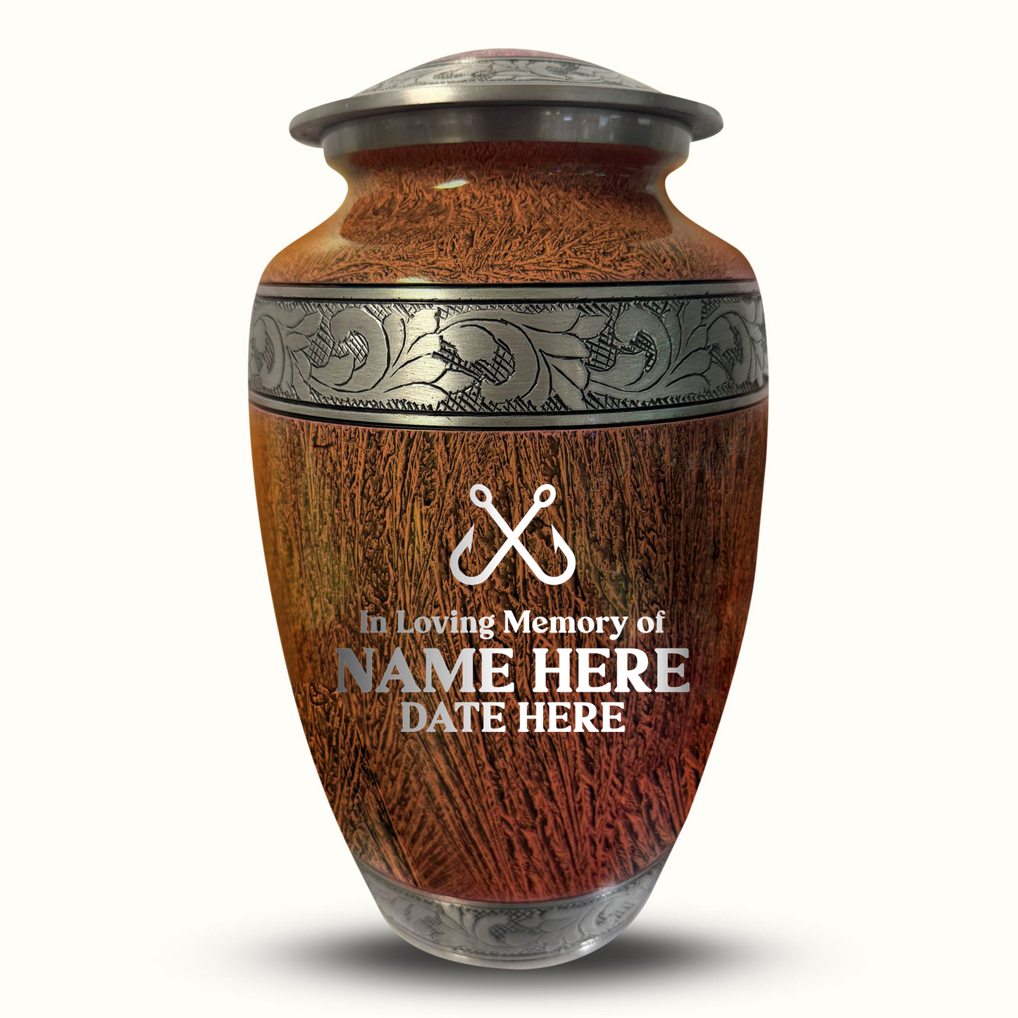 Custom Large Cremation Urn for Human Ashes - Elevate Collection - Funny Fishing Design - Distressed Finish - 200 Cubic Inch