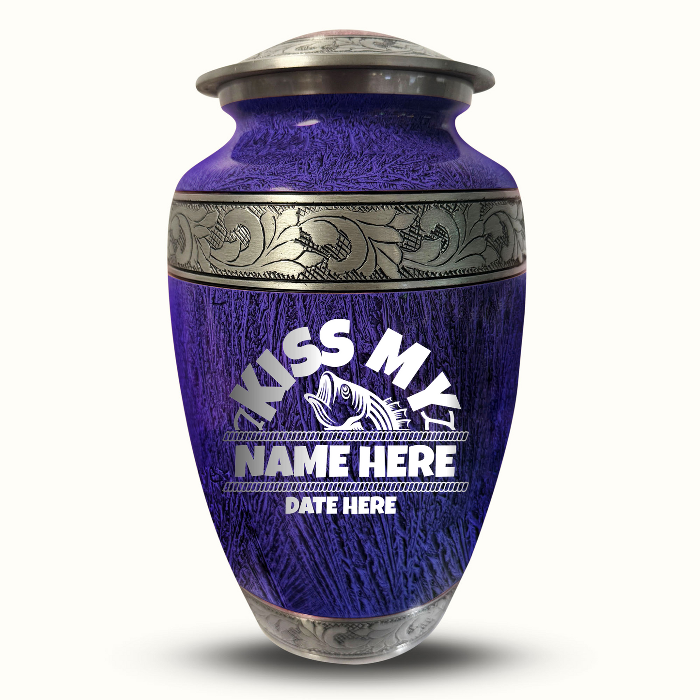 Custom Large Cremation Urn for Human Ashes - Elevate Collection - Funny Fishing Design - Distressed Finish - 200 Cubic Inch