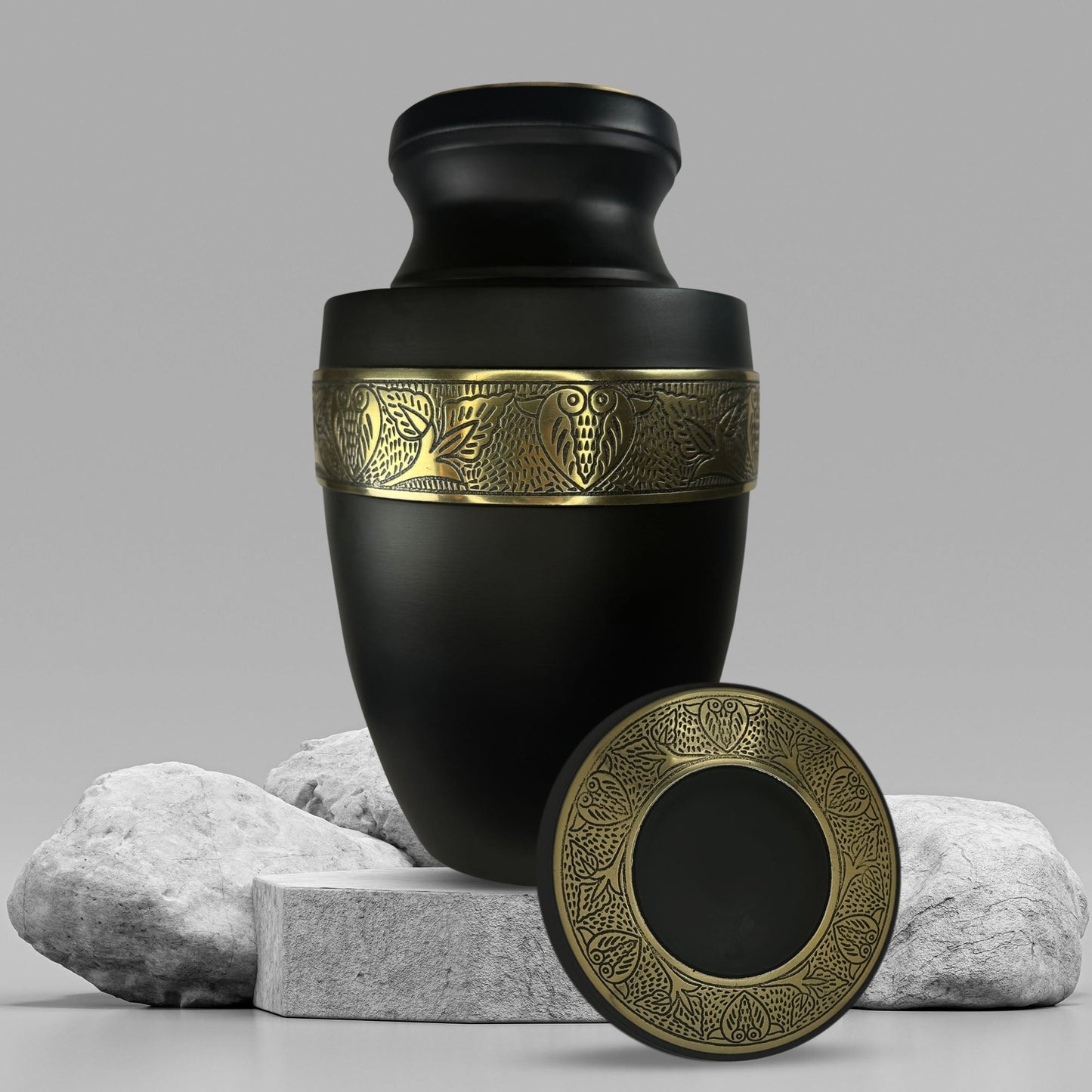 Personalized Adult Cremation Urn with Custom Engraved Name, Date and Funny Religious Design Metal Aluminum Vessel for Ashes and Remains | Elite Collection with Gold Inlay | 200 Cubic Inch