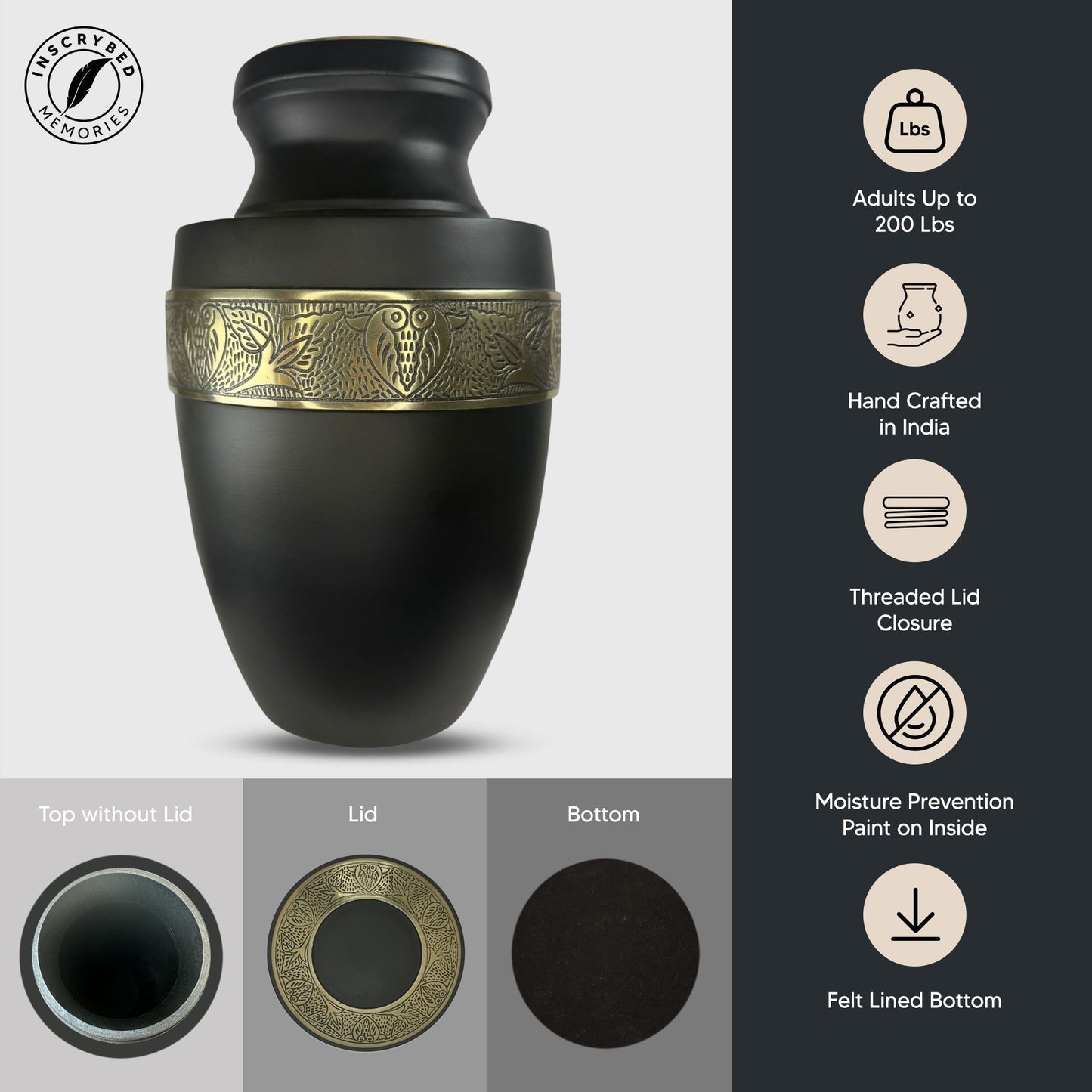 Personalized Adult Cremation Urn with Custom Engraved Name, Date and Funny Religious Design Metal Aluminum Vessel for Ashes and Remains | Elite Collection with Gold Inlay | 200 Cubic Inch
