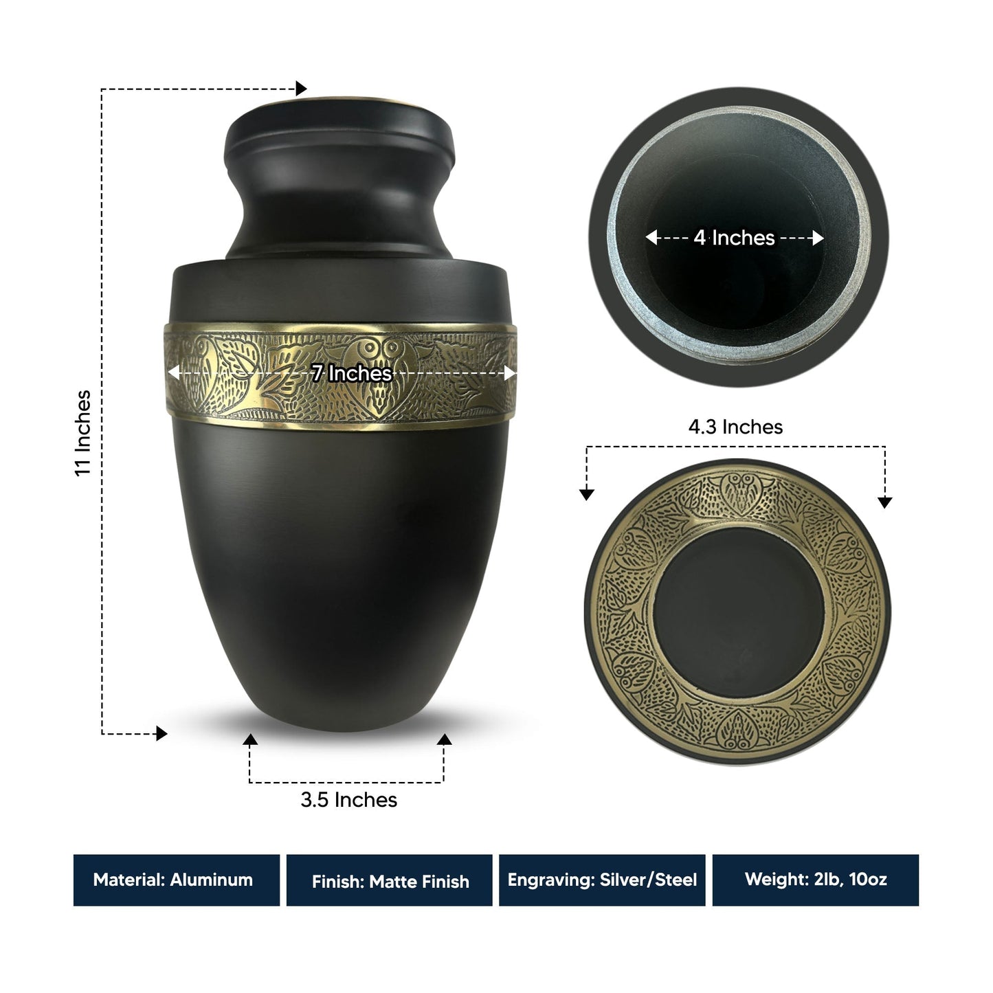 Personalized Adult Cremation Urn with Custom Engraved Name, Date and Funny Religious Design Metal Aluminum Vessel for Ashes and Remains | Elite Collection with Gold Inlay | 200 Cubic Inch