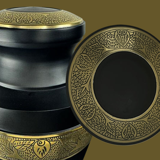 Personalized Adult Cremation Urn with Custom Engraved Name, Date and Funny Eyes Design Metal Aluminum Vessel for Ashes and Remains | Elite Collection with Gold Inlay | 200 Cubic Inch