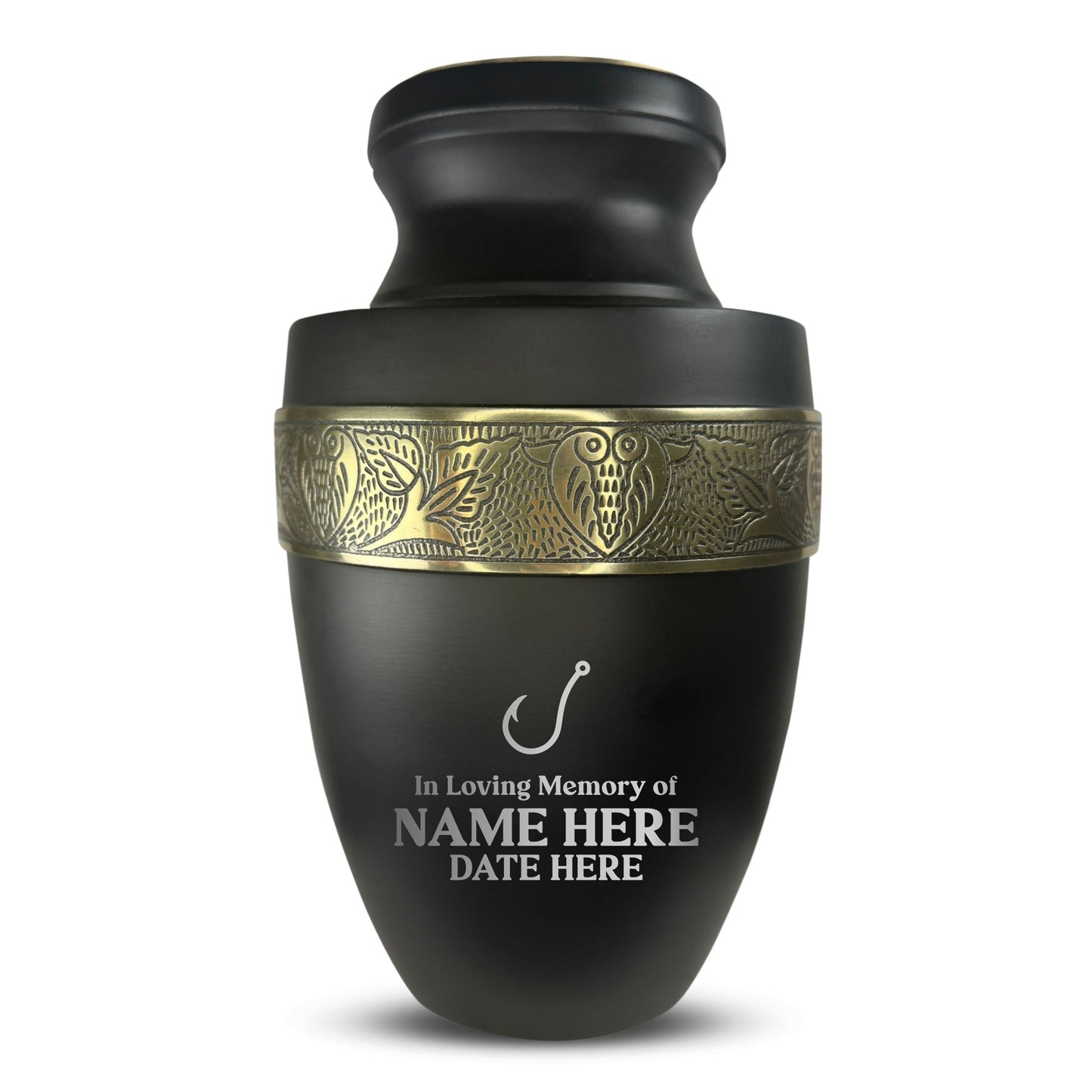 Personalized Adult Human Cremation Urn with Custom Engraved Name Date Boat on Vessel for Ashes and Cremains | Funny Fishing Lover Series with Gold Inlay | 200 Lbs