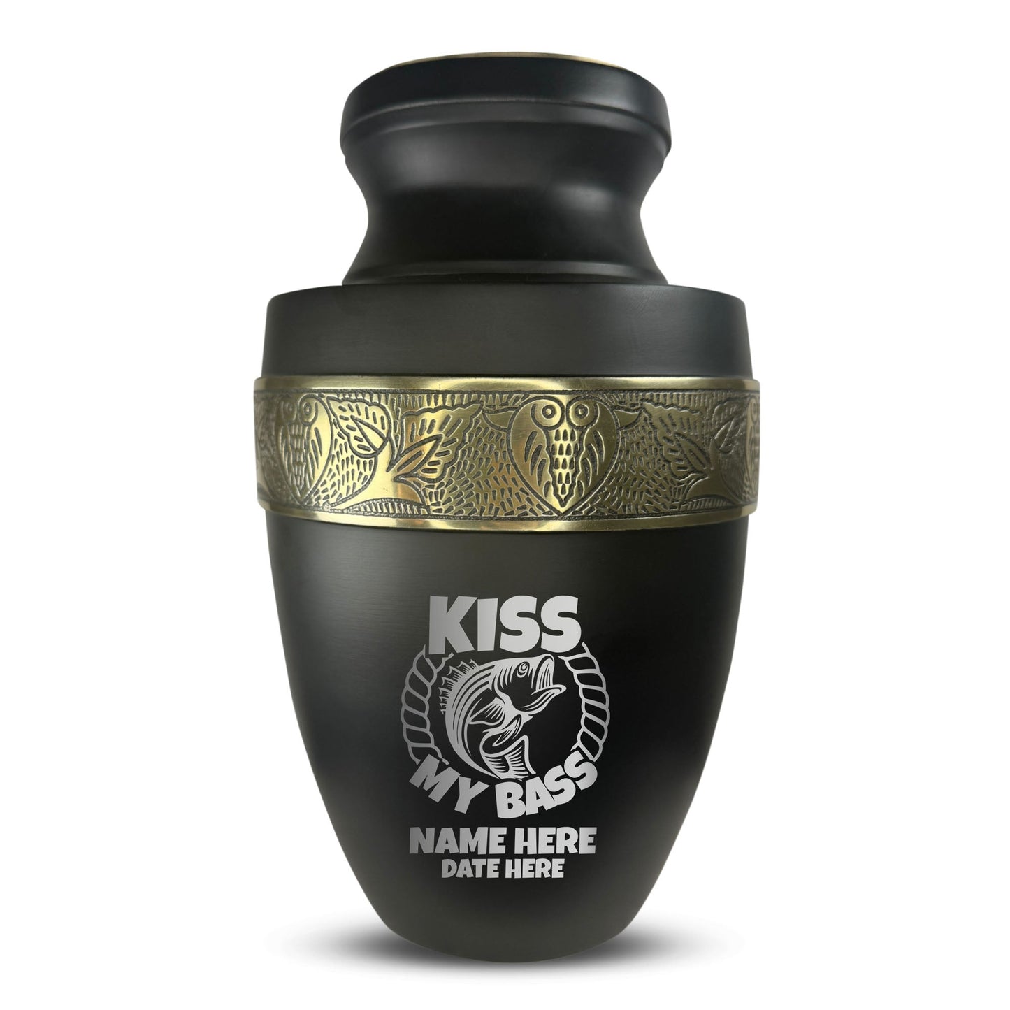 Personalized Adult Human Cremation Urn with Custom Engraved Name Date Boat on Vessel for Ashes and Cremains | Funny Fishing Lover Series with Gold Inlay | 200 Lbs
