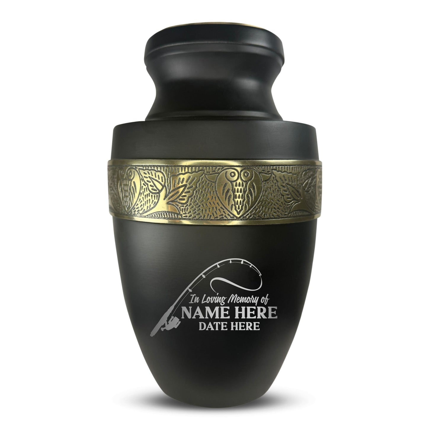 Personalized Adult Human Cremation Urn with Custom Engraved Name Date Boat on Vessel for Ashes and Cremains | Funny Fishing Lover Series with Gold Inlay | 200 Lbs