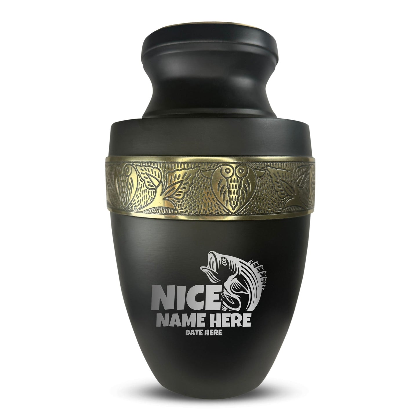 Personalized Adult Human Cremation Urn with Custom Engraved Name Date Boat on Vessel for Ashes and Cremains | Funny Fishing Lover Series with Gold Inlay | 200 Lbs
