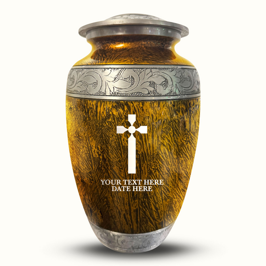 Custom Large Cremation Urn for Human Ashes - Elevate Collection - Memorial Cross Design - Distressed Finish - 200 Cubic Inch