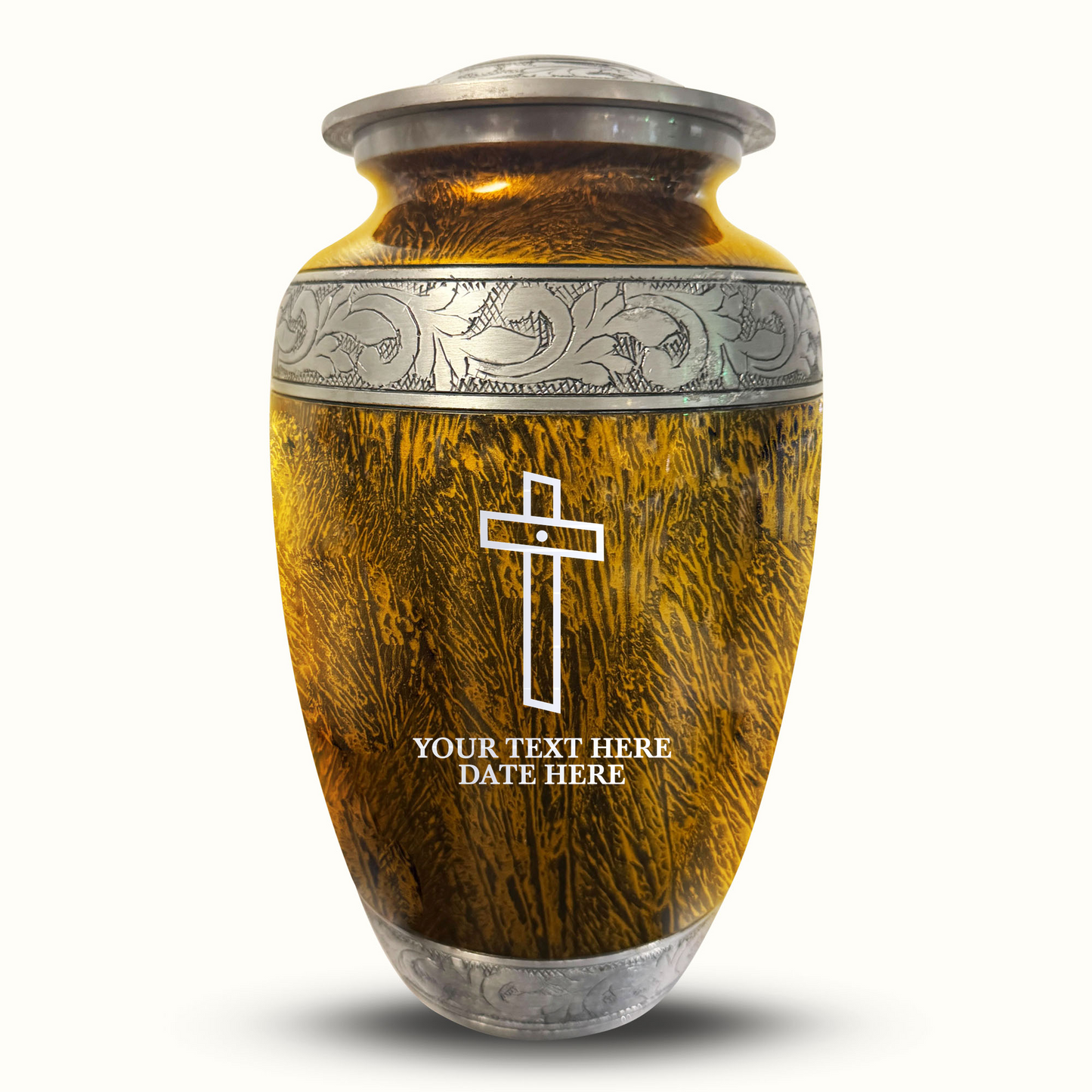 Custom Large Cremation Urn for Human Ashes - Elevate Collection - Memorial Cross Design - Distressed Finish - 200 Cubic Inch