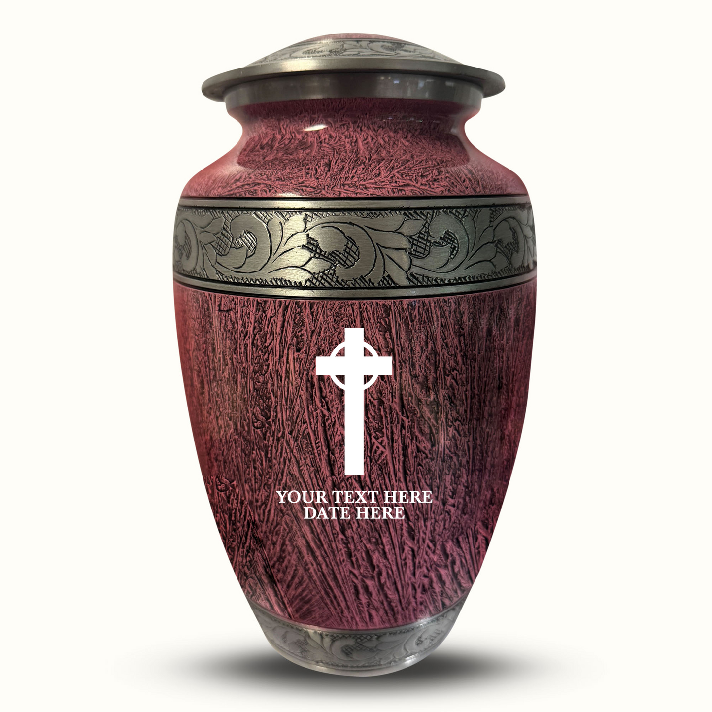 Custom Large Cremation Urn for Human Ashes - Elevate Collection - Memorial Cross Design - Distressed Finish - 200 Cubic Inch