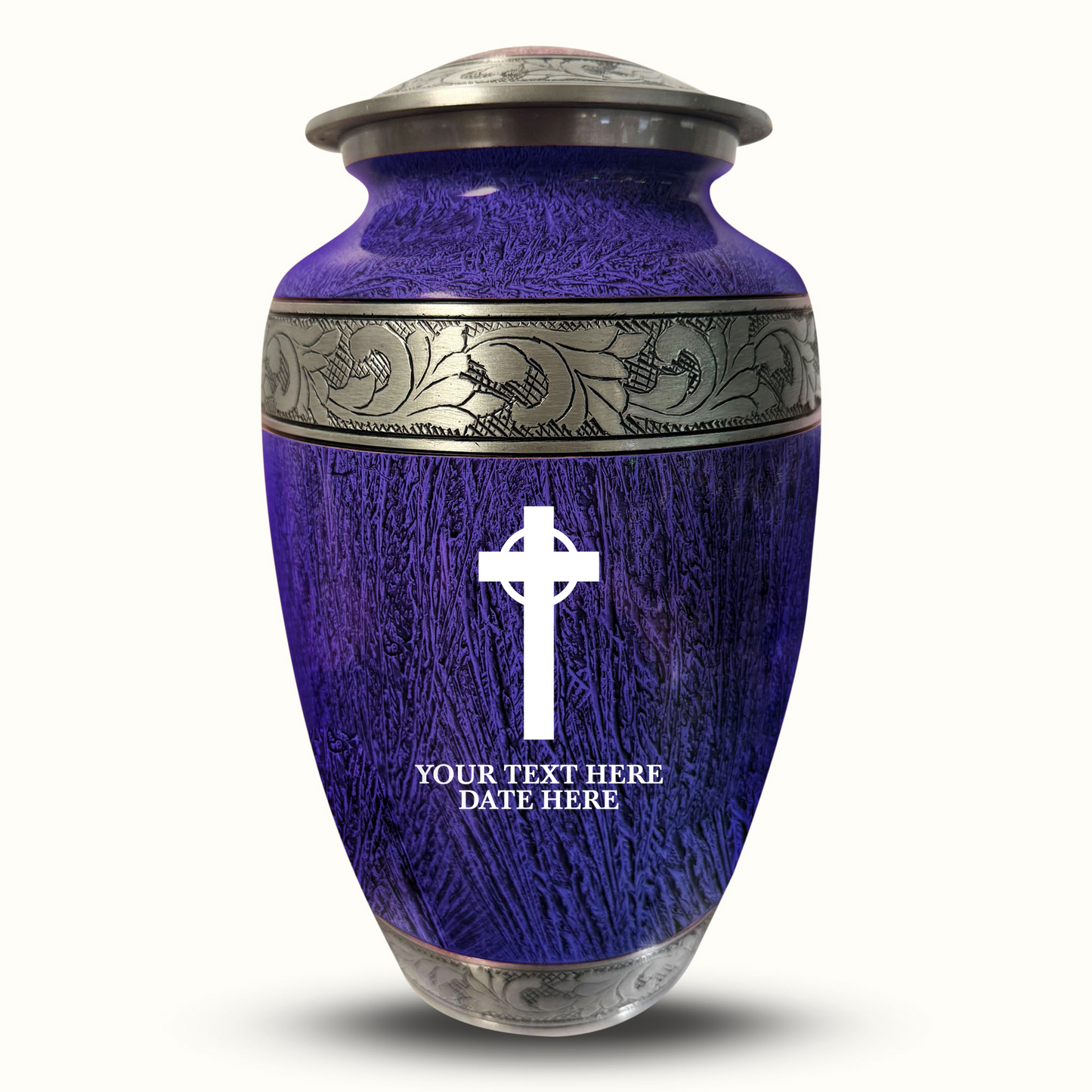 Custom Large Cremation Urn for Human Ashes - Elevate Collection - Memorial Cross Design - Distressed Finish - 200 Cubic Inch