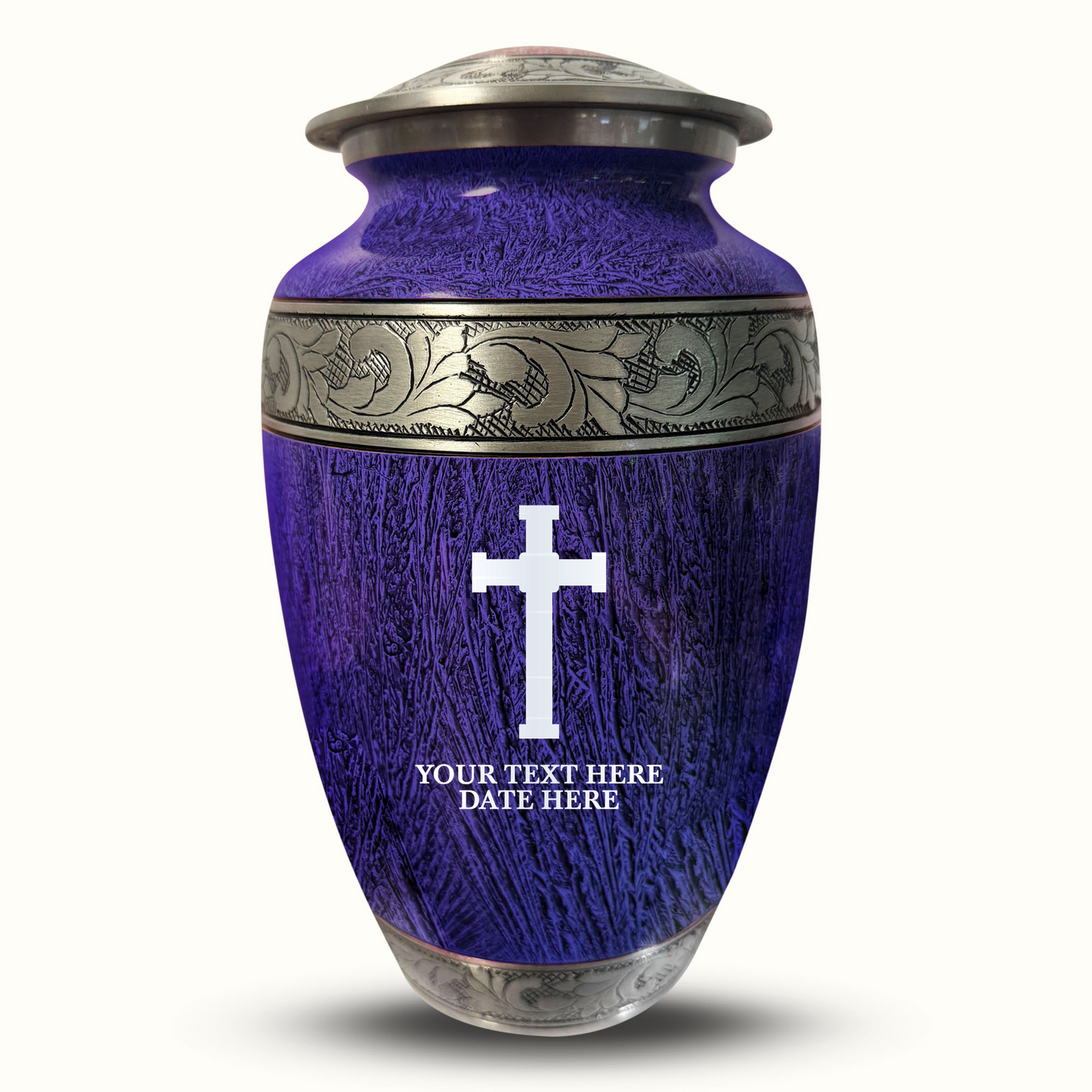 Custom Large Cremation Urn for Human Ashes - Elevate Collection - Memorial Cross Design - Distressed Finish - 200 Cubic Inch