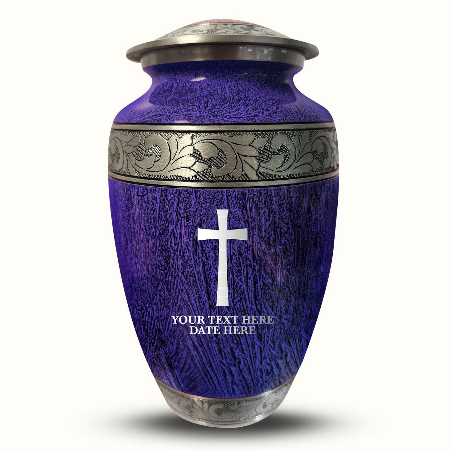 Custom Large Cremation Urn for Human Ashes - Elevate Collection - Memorial Cross Design - Distressed Finish - 200 Cubic Inch