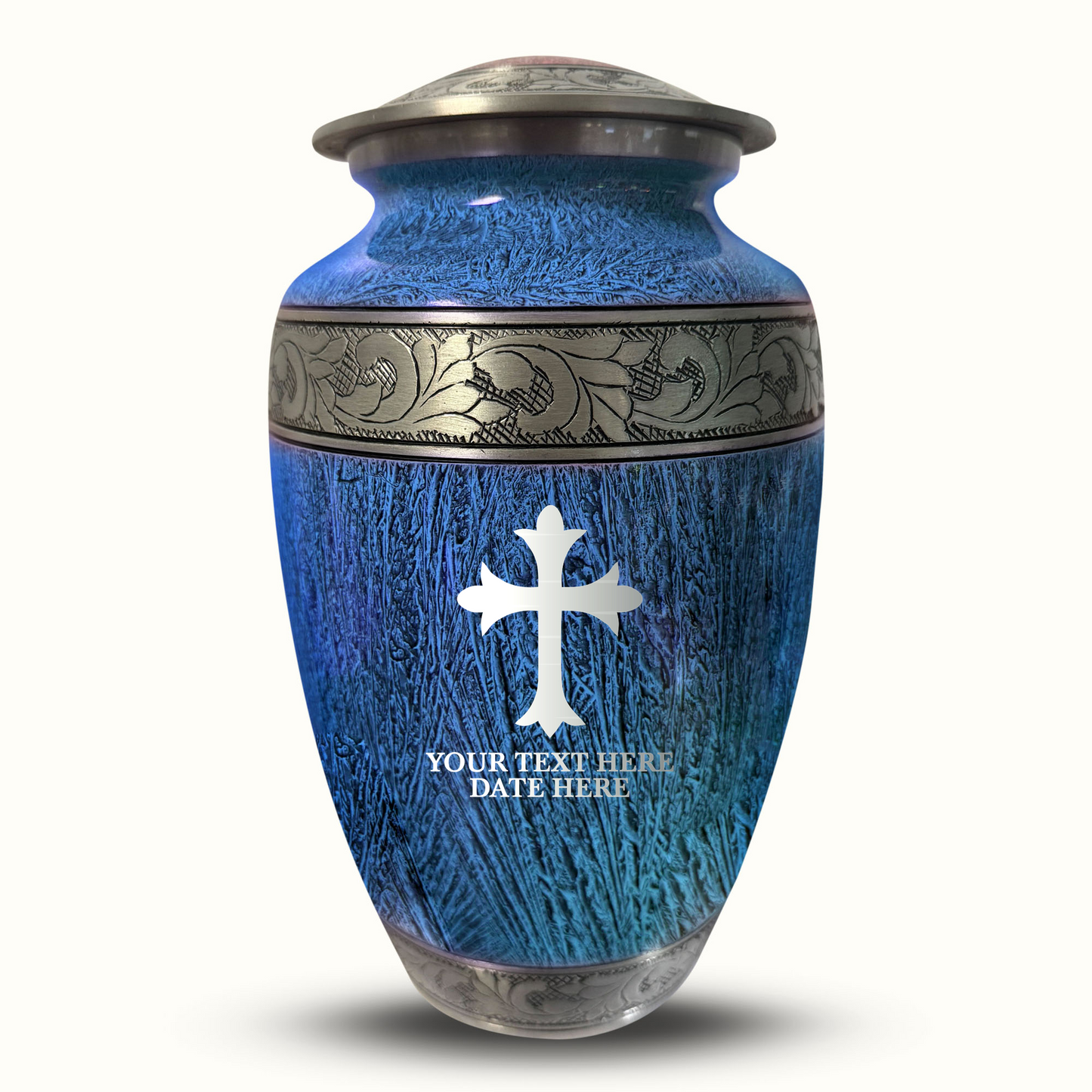 Custom Large Cremation Urn for Human Ashes - Elevate Collection - Memorial Cross Design - Distressed Finish - 200 Cubic Inch
