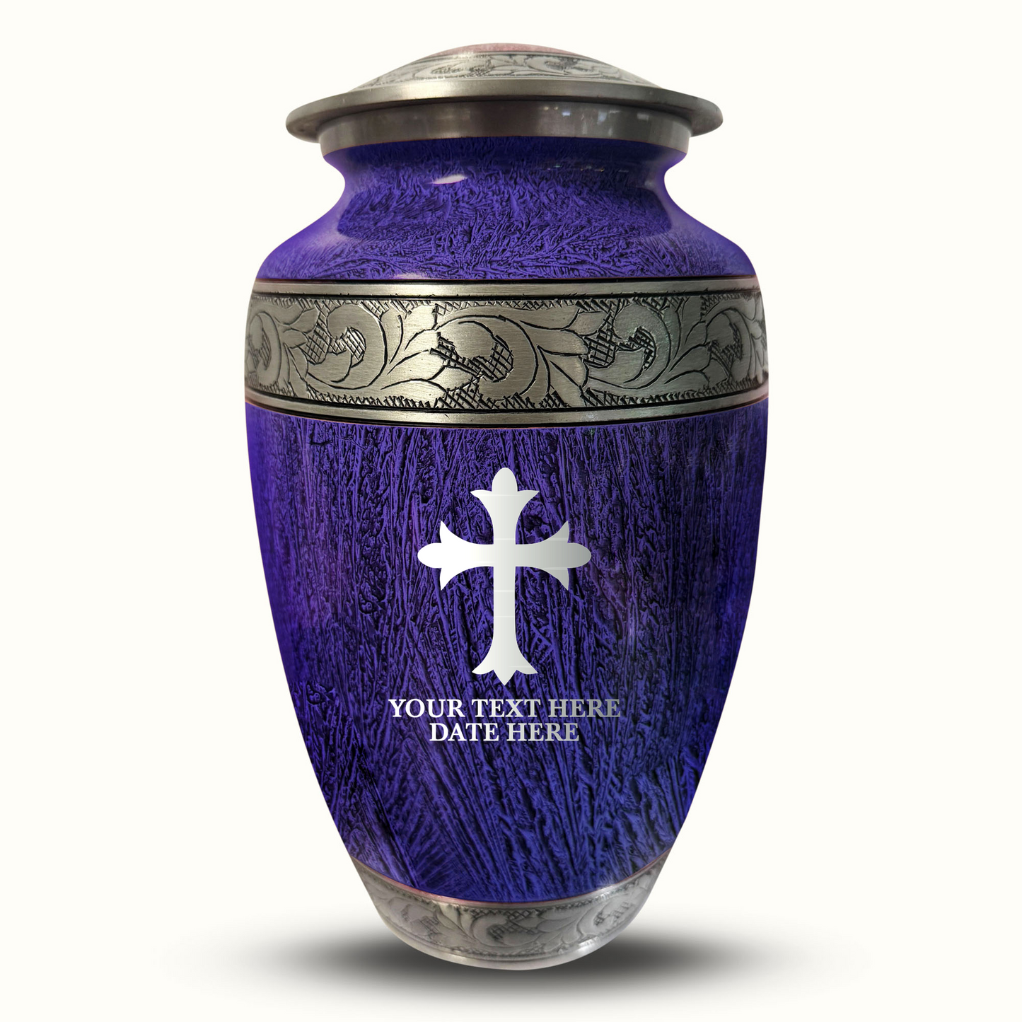 Custom Large Cremation Urn for Human Ashes - Elevate Collection - Memorial Cross Design - Distressed Finish - 200 Cubic Inch