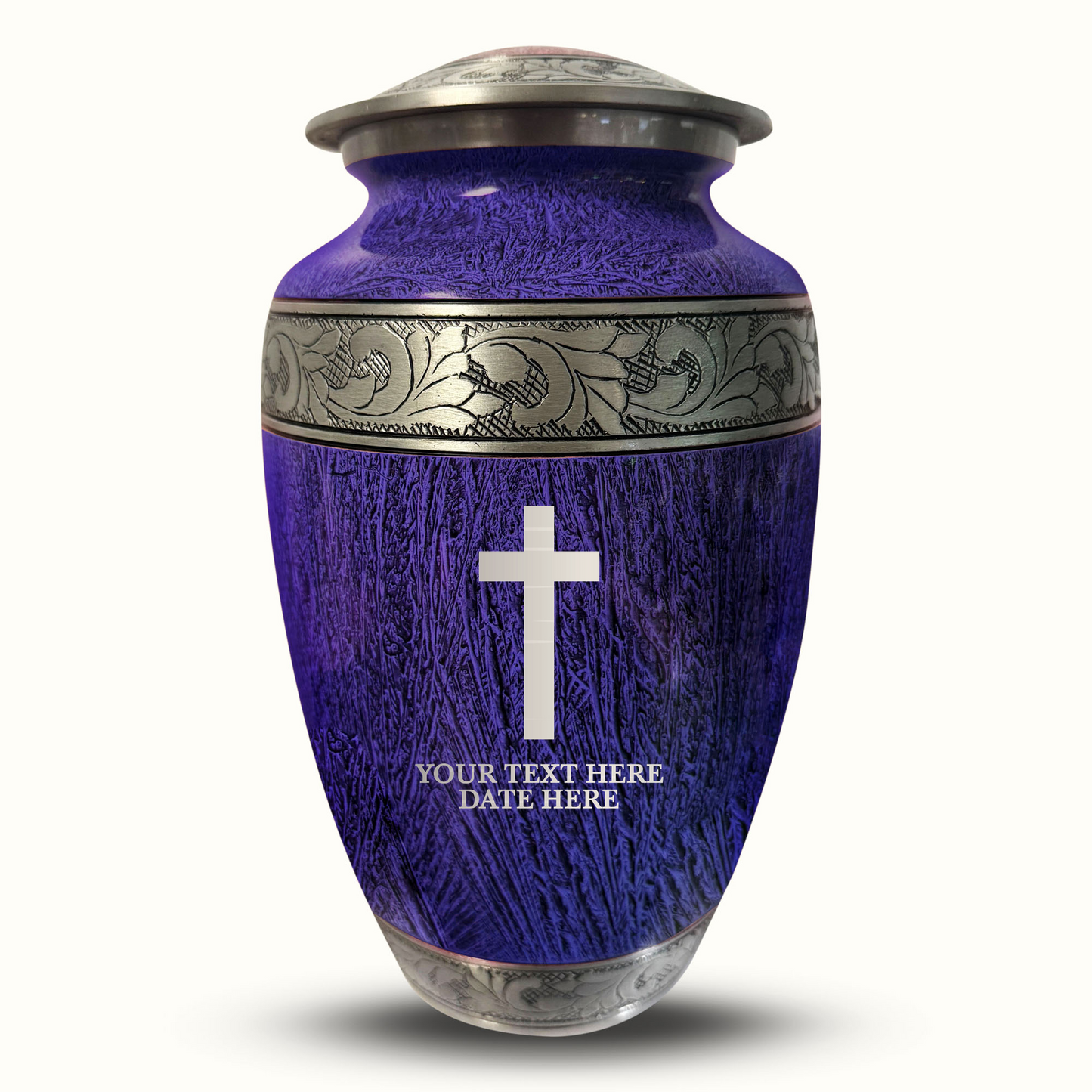 Custom Large Cremation Urn for Human Ashes - Elevate Collection - Memorial Cross Design - Distressed Finish - 200 Cubic Inch