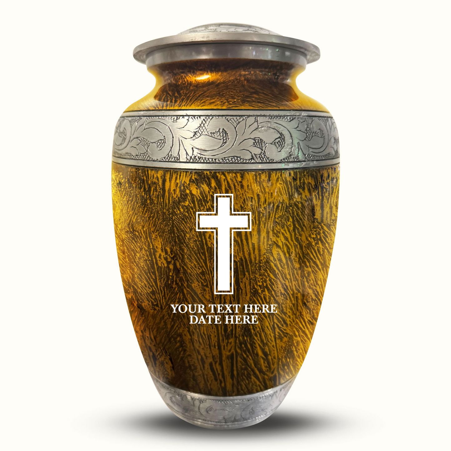 Custom Large Cremation Urn for Human Ashes - Elevate Collection - Memorial Cross Design - Distressed Finish - 200 Cubic Inch