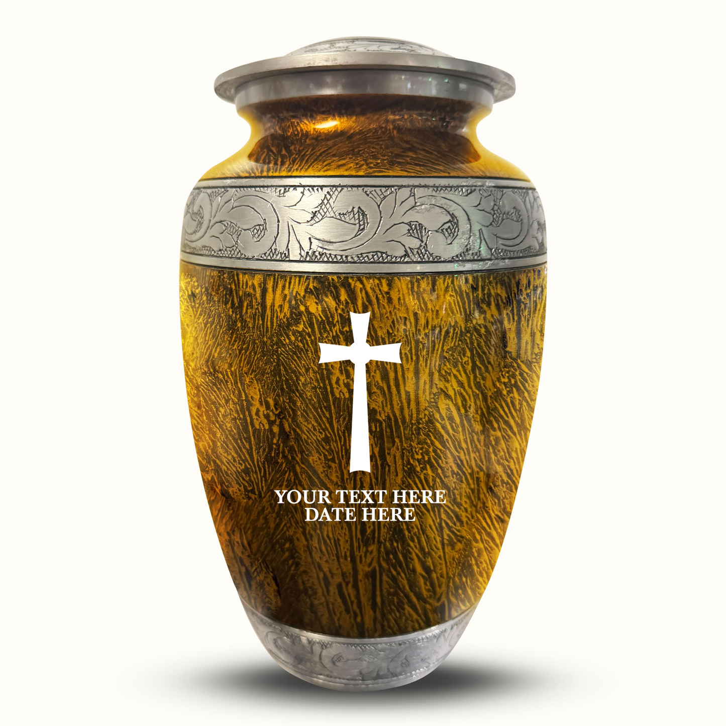 Custom Large Cremation Urn for Human Ashes - Elevate Collection - Memorial Cross Design - Distressed Finish - 200 Cubic Inch