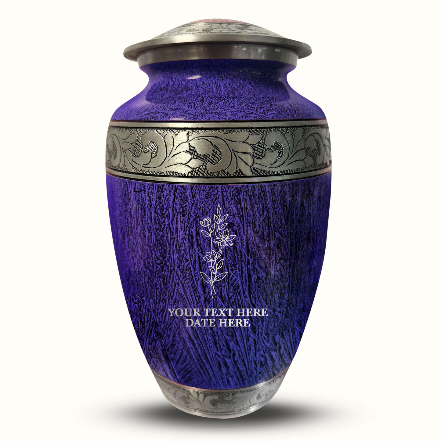 Custom Large Cremation Urn for Human Ashes - Elevate Collection - Floral Design - Distressed Finish - 200 Cubic Inch