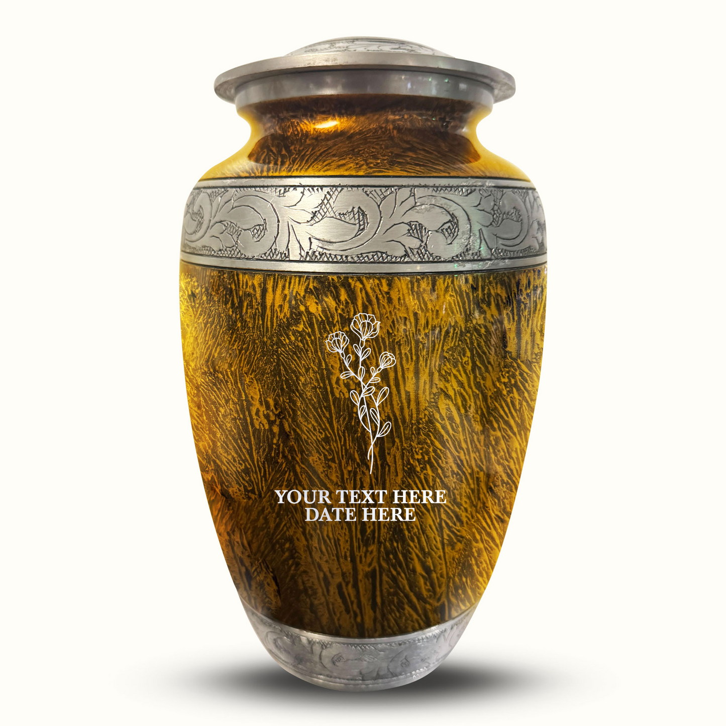 Custom Large Cremation Urn for Human Ashes - Elevate Collection - Floral Design - Distressed Finish - 200 Cubic Inch