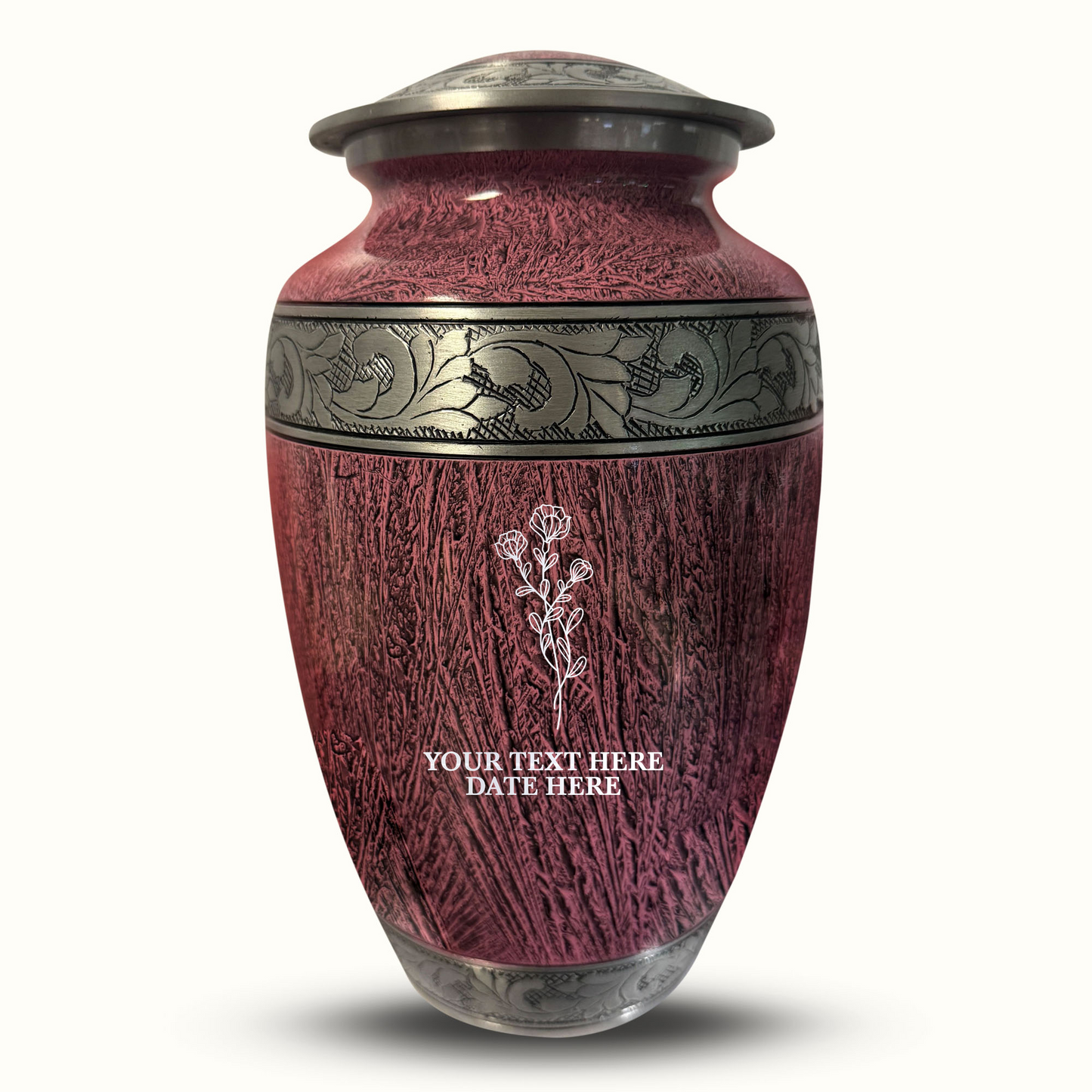 Custom Large Cremation Urn for Human Ashes - Elevate Collection - Floral Design - Distressed Finish - 200 Cubic Inch