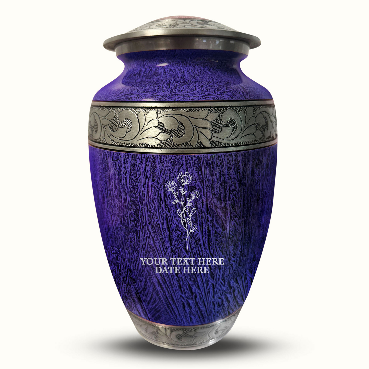 Custom Large Cremation Urn for Human Ashes - Elevate Collection - Floral Design - Distressed Finish - 200 Cubic Inch