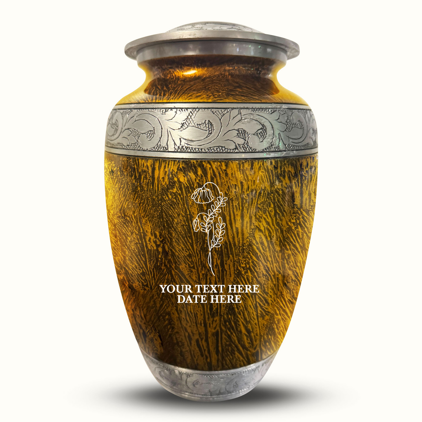 Custom Large Cremation Urn for Human Ashes - Elevate Collection - Floral Design - Distressed Finish - 200 Cubic Inch