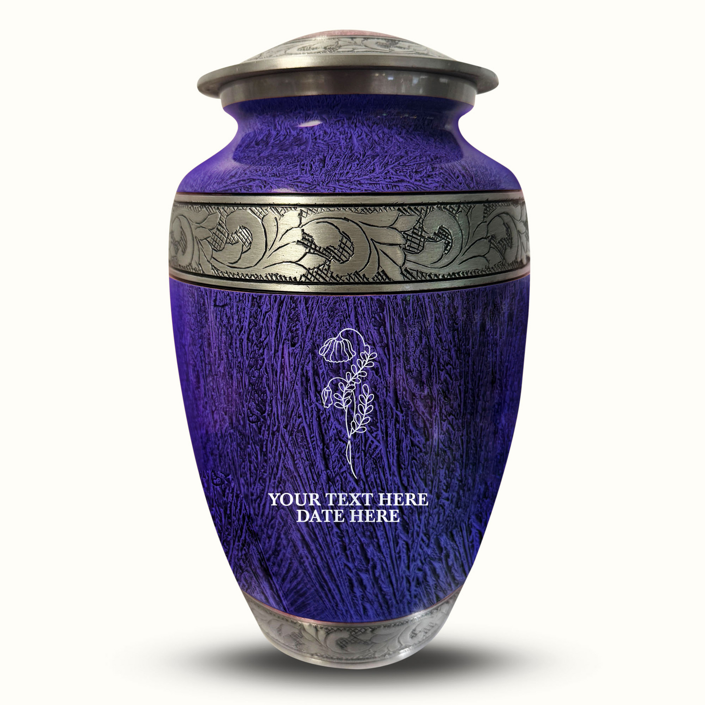 Custom Large Cremation Urn for Human Ashes - Elevate Collection - Floral Design - Distressed Finish - 200 Cubic Inch
