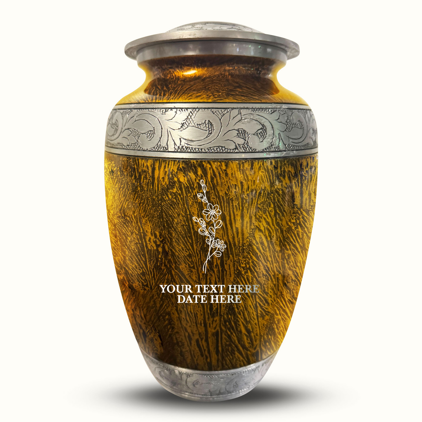 Custom Large Cremation Urn for Human Ashes - Elevate Collection - Floral Design - Distressed Finish - 200 Cubic Inch
