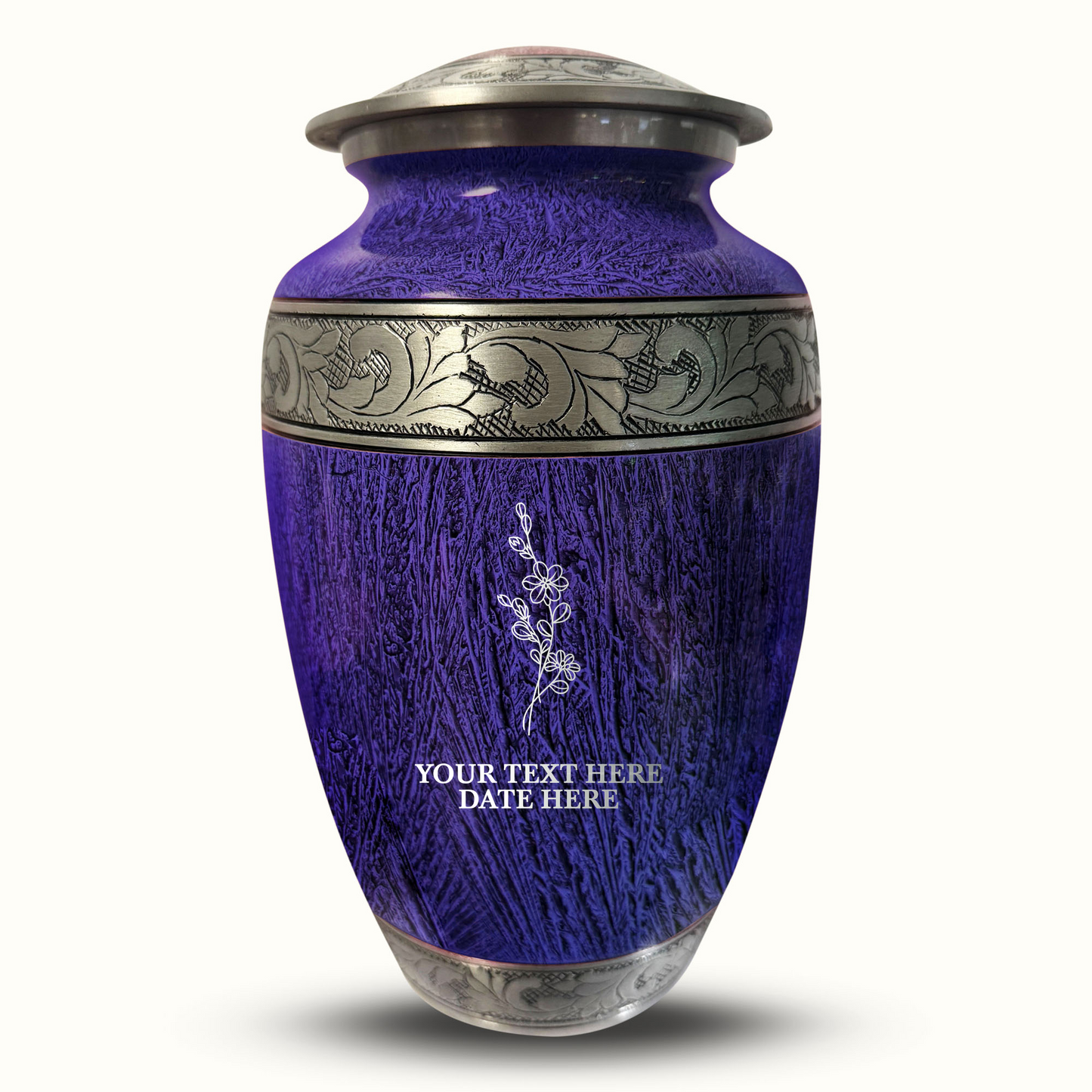 Custom Large Cremation Urn for Human Ashes - Elevate Collection - Floral Design - Distressed Finish - 200 Cubic Inch