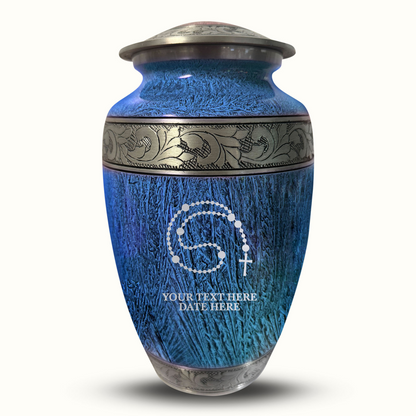 Custom Large Cremation Urn for Human Ashes - Elevate Collection - Rosary Design - Distressed Finish - 200 Cubic Inch