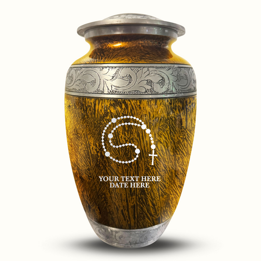 Custom Large Cremation Urn for Human Ashes - Elevate Collection - Rosary Design - Distressed Finish - 200 Cubic Inch