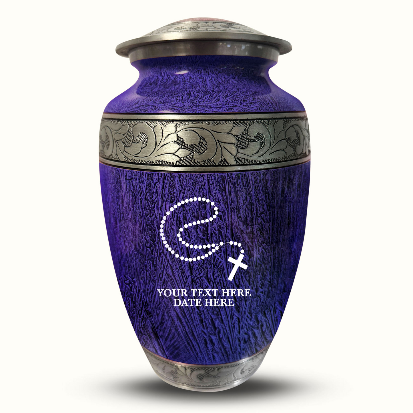 Custom Large Cremation Urn for Human Ashes - Elevate Collection - Rosary Design - Distressed Finish - 200 Cubic Inch