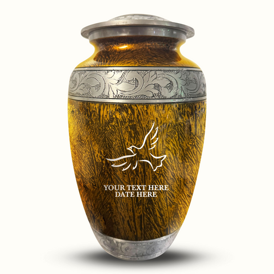 Custom Large Cremation Urn for Human Ashes - Elevate Collection - Memorial Dove Design - Distressed Finish - 200 Cubic Inch
