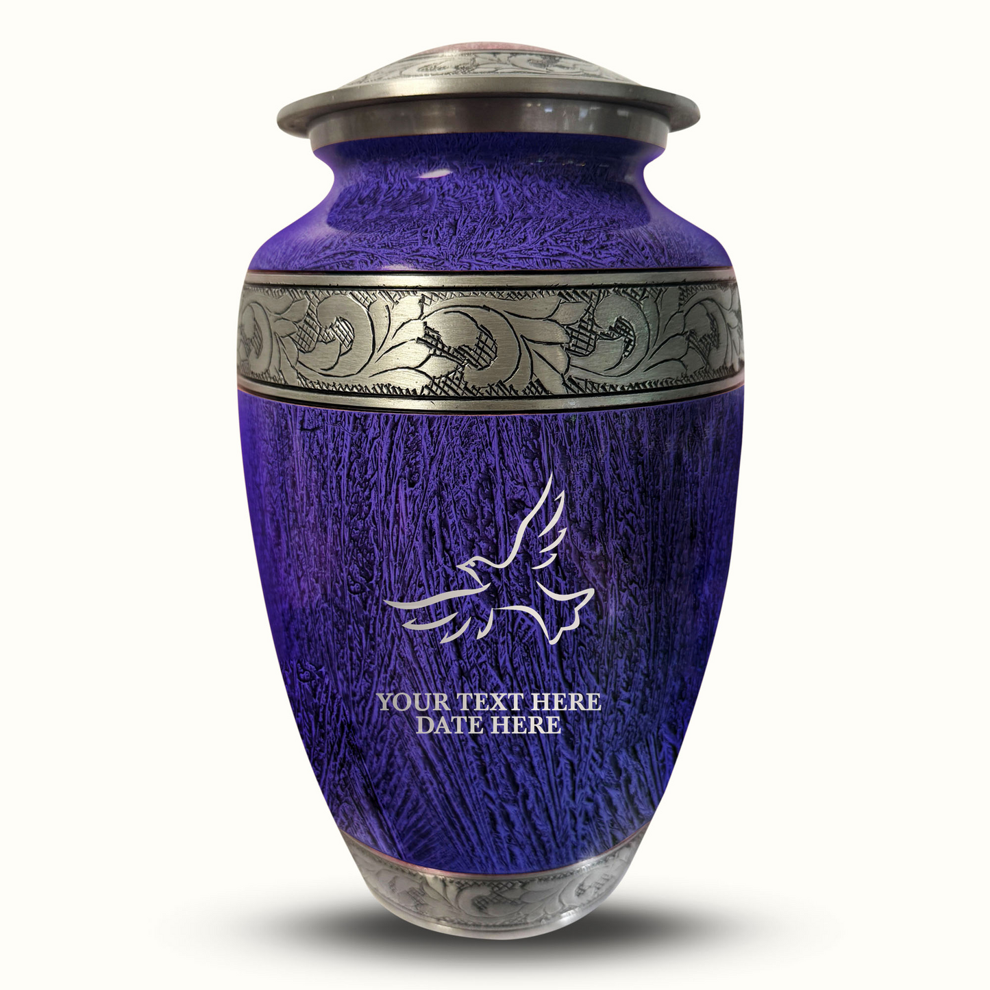 Custom Large Cremation Urn for Human Ashes - Elevate Collection - Memorial Dove Design - Distressed Finish - 200 Cubic Inch