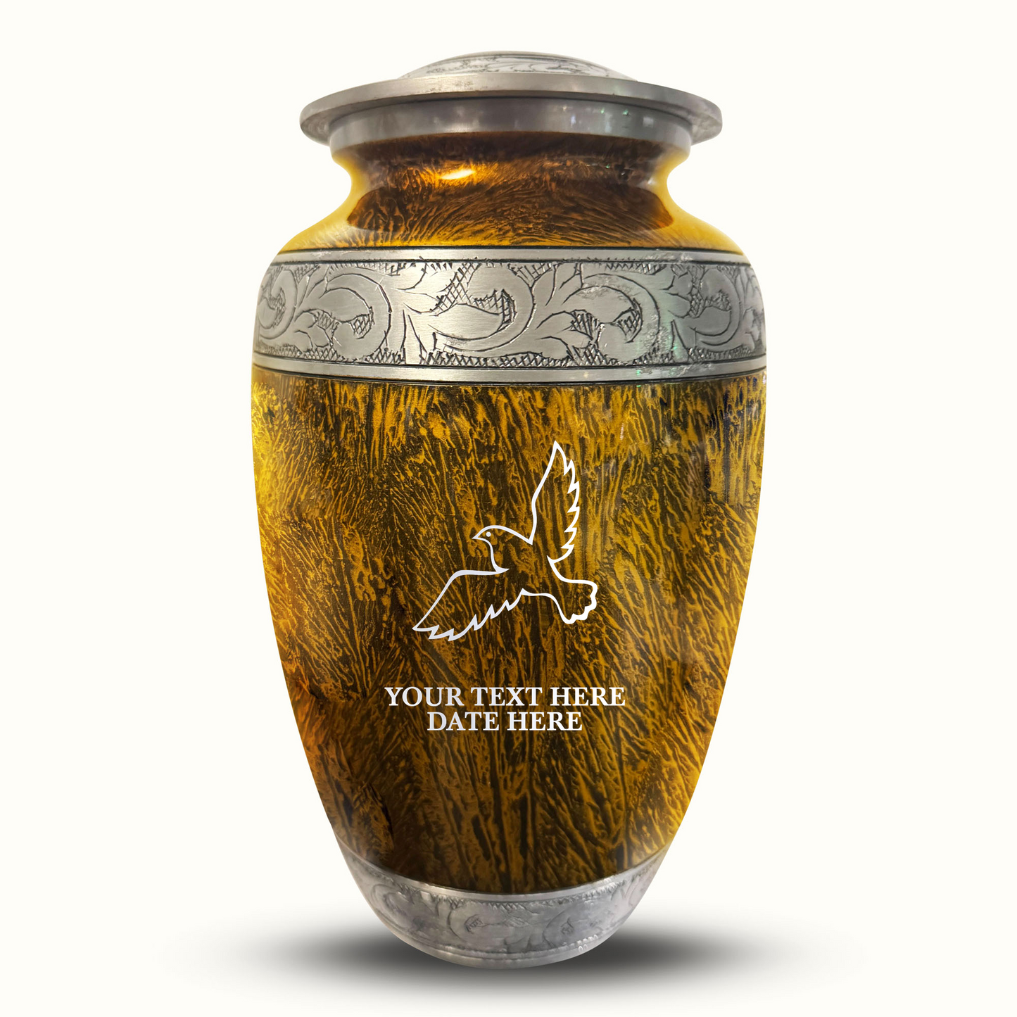 Custom Large Cremation Urn for Human Ashes - Elevate Collection - Memorial Dove Design - Distressed Finish - 200 Cubic Inch