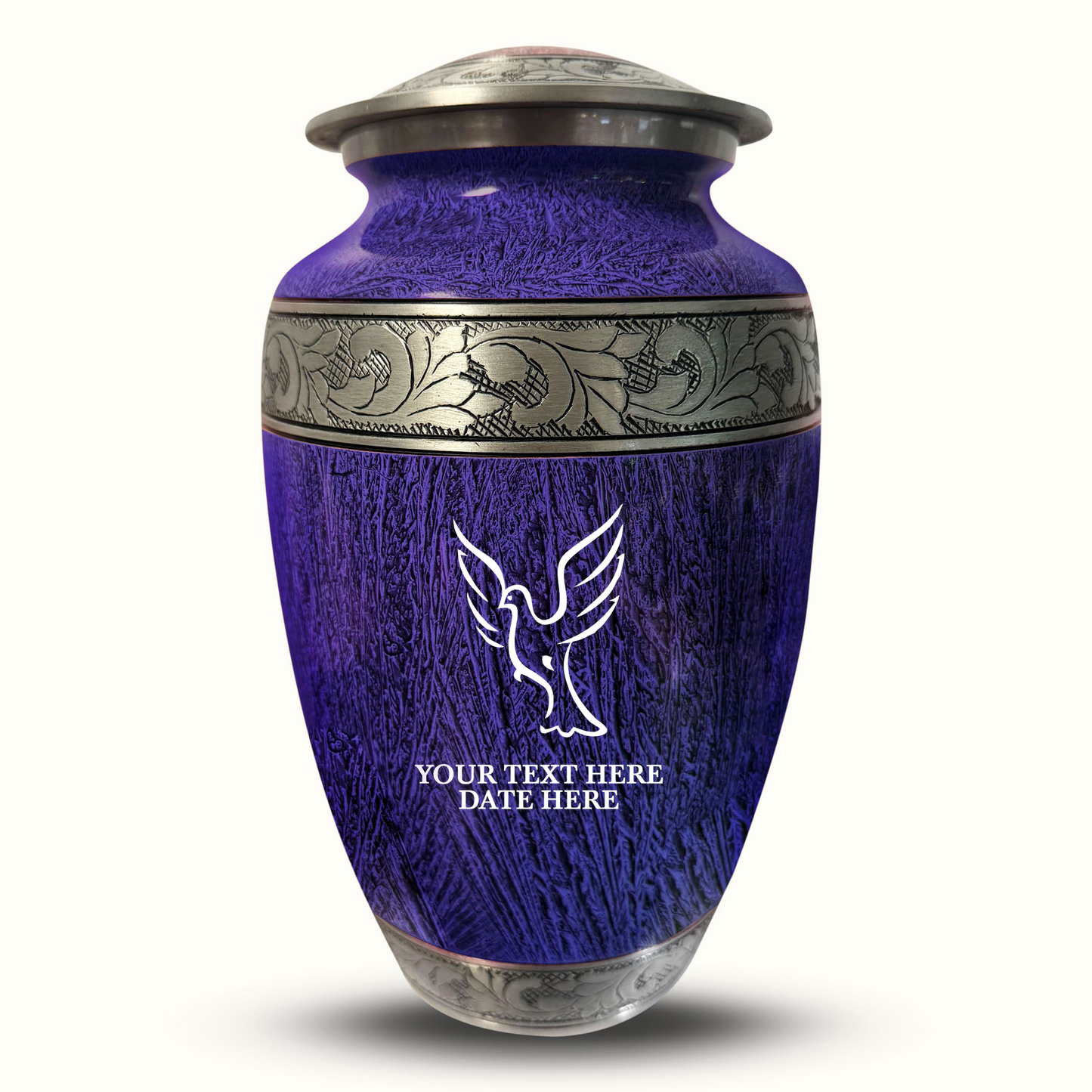 Custom Large Cremation Urn for Human Ashes - Elevate Collection - Memorial Dove Design - Distressed Finish - 200 Cubic Inch