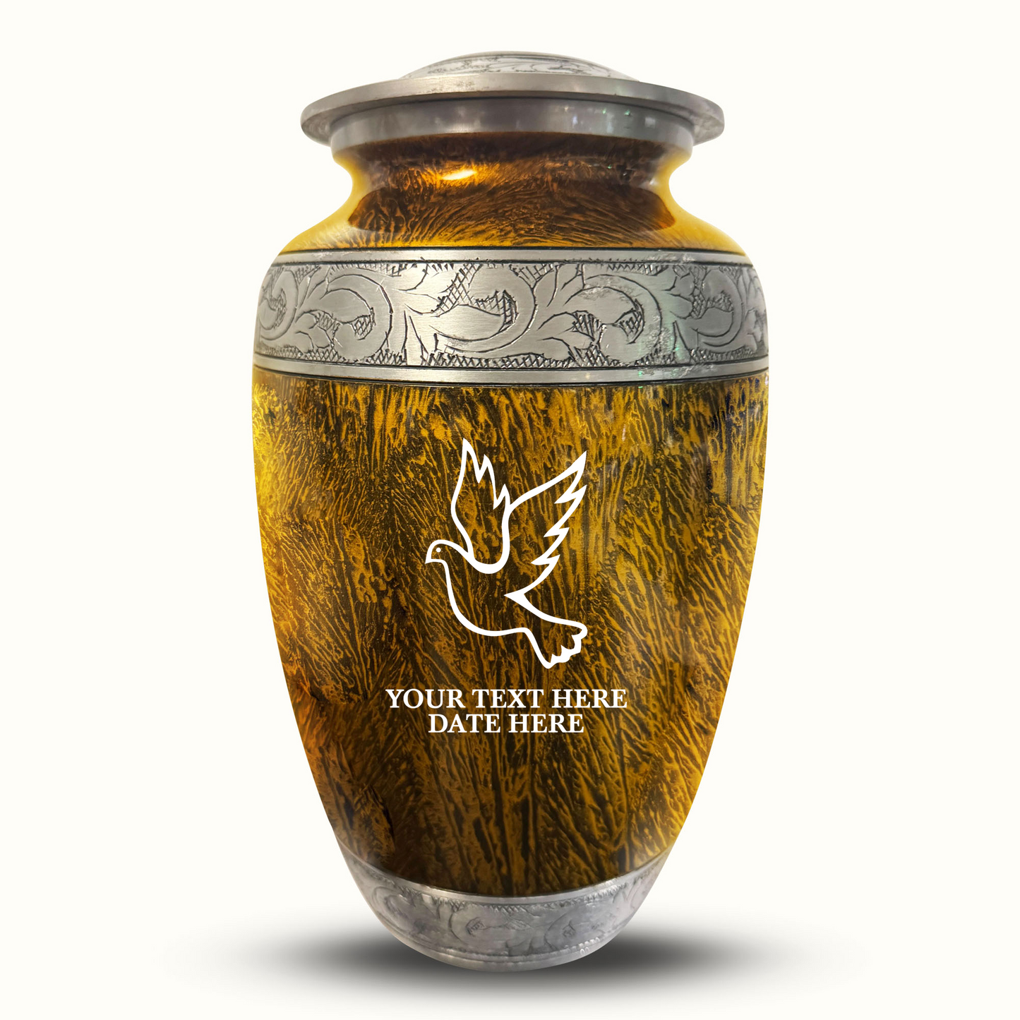 Custom Large Cremation Urn for Human Ashes - Elevate Collection - Memorial Dove Design - Distressed Finish - 200 Cubic Inch