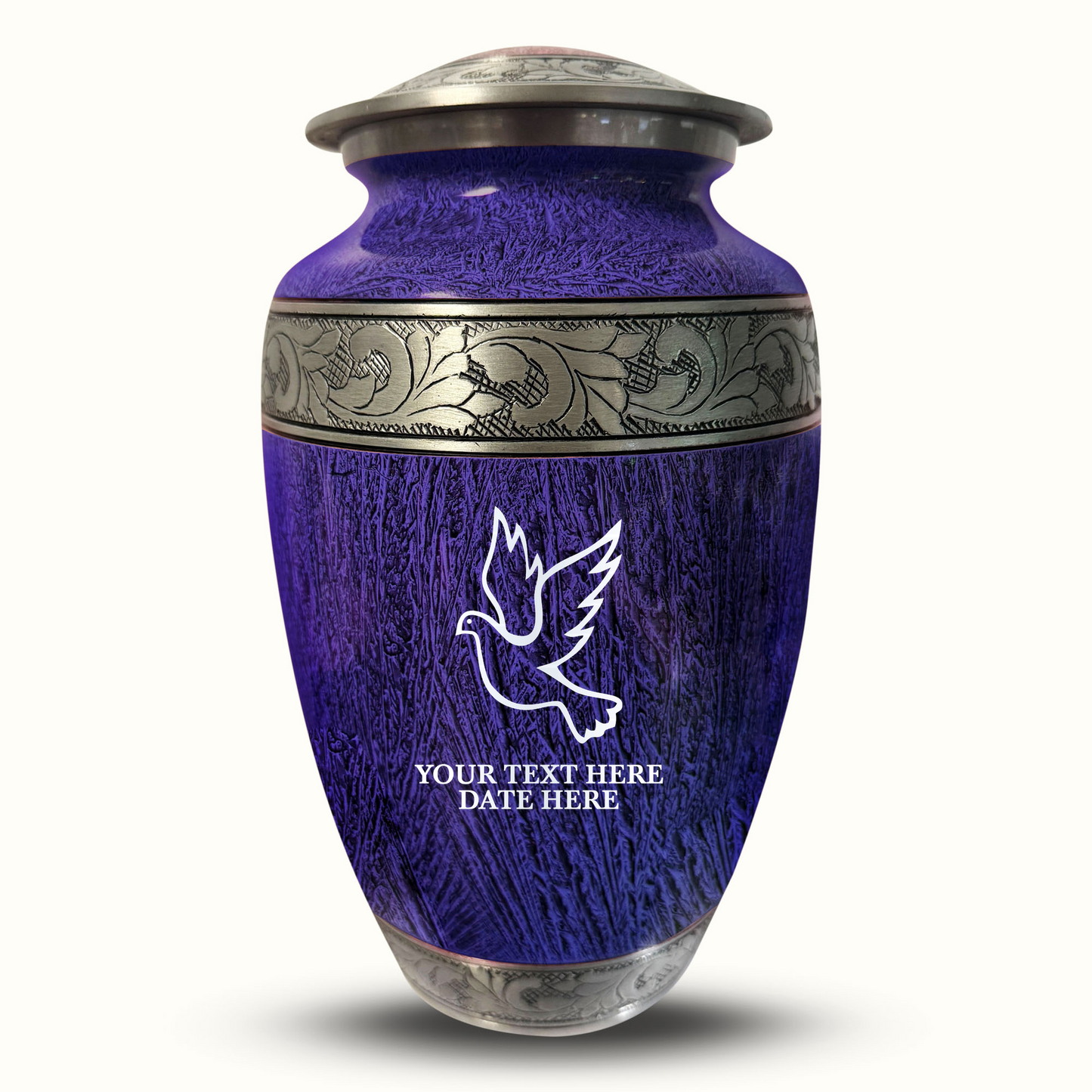 Custom Large Cremation Urn for Human Ashes - Elevate Collection - Memorial Dove Design - Distressed Finish - 200 Cubic Inch