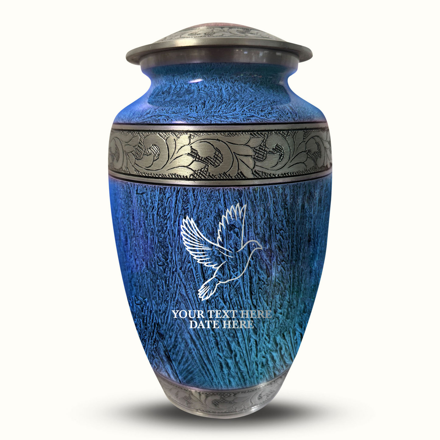 Custom Large Cremation Urn for Human Ashes - Elevate Collection - Memorial Dove Design - Distressed Finish - 200 Cubic Inch