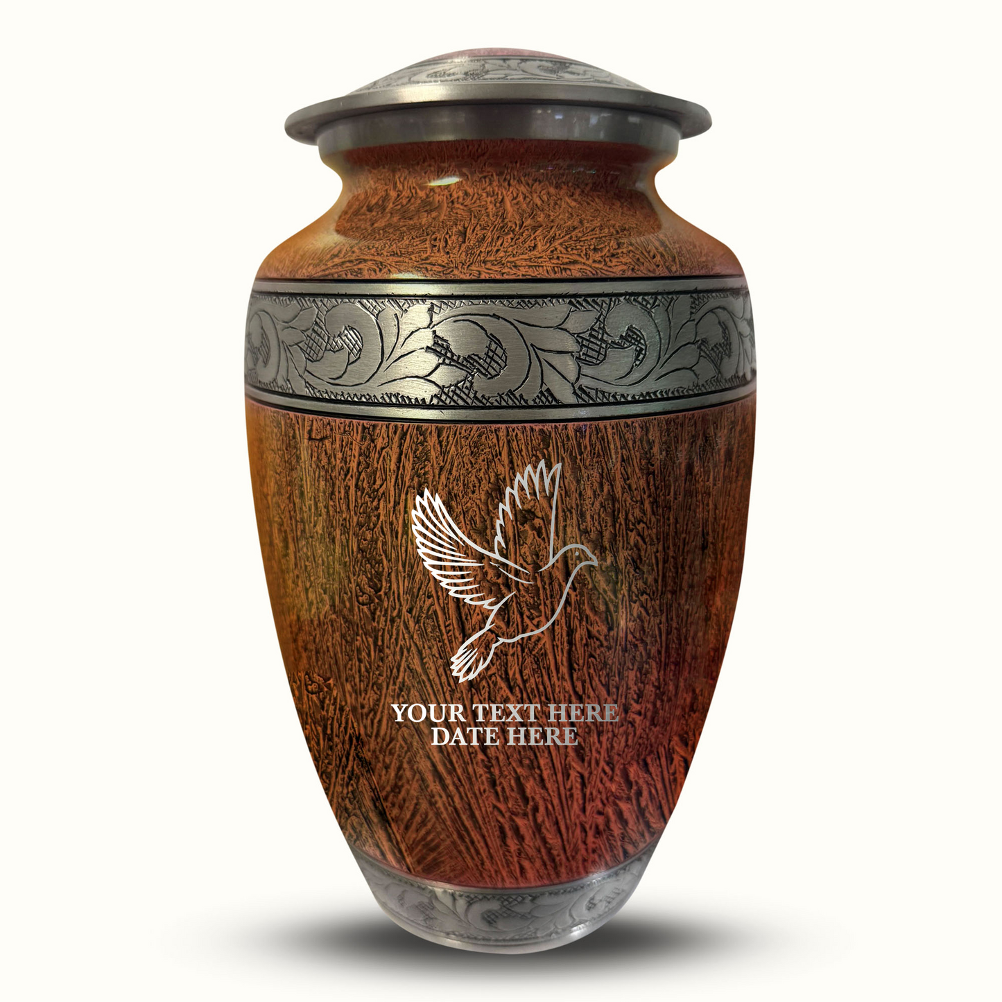 Custom Large Cremation Urn for Human Ashes - Elevate Collection - Memorial Dove Design - Distressed Finish - 200 Cubic Inch
