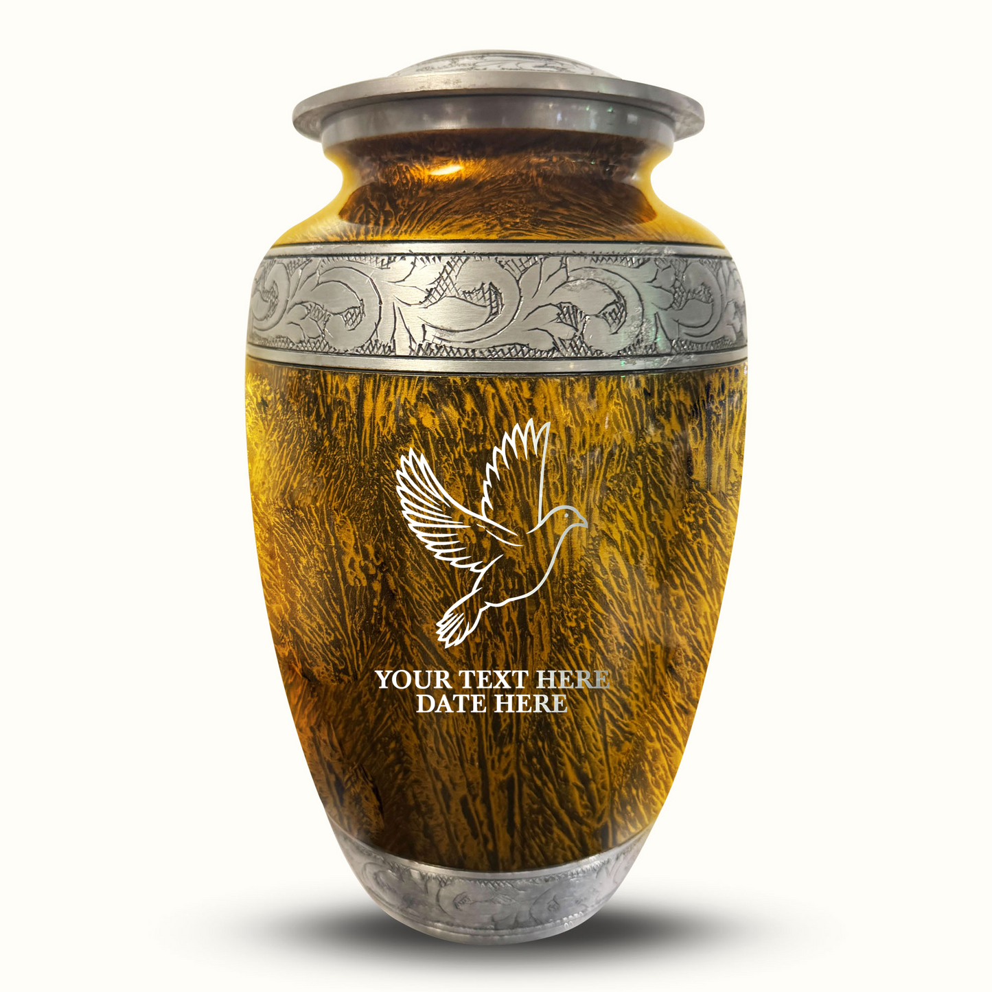 Custom Large Cremation Urn for Human Ashes - Elevate Collection - Memorial Dove Design - Distressed Finish - 200 Cubic Inch