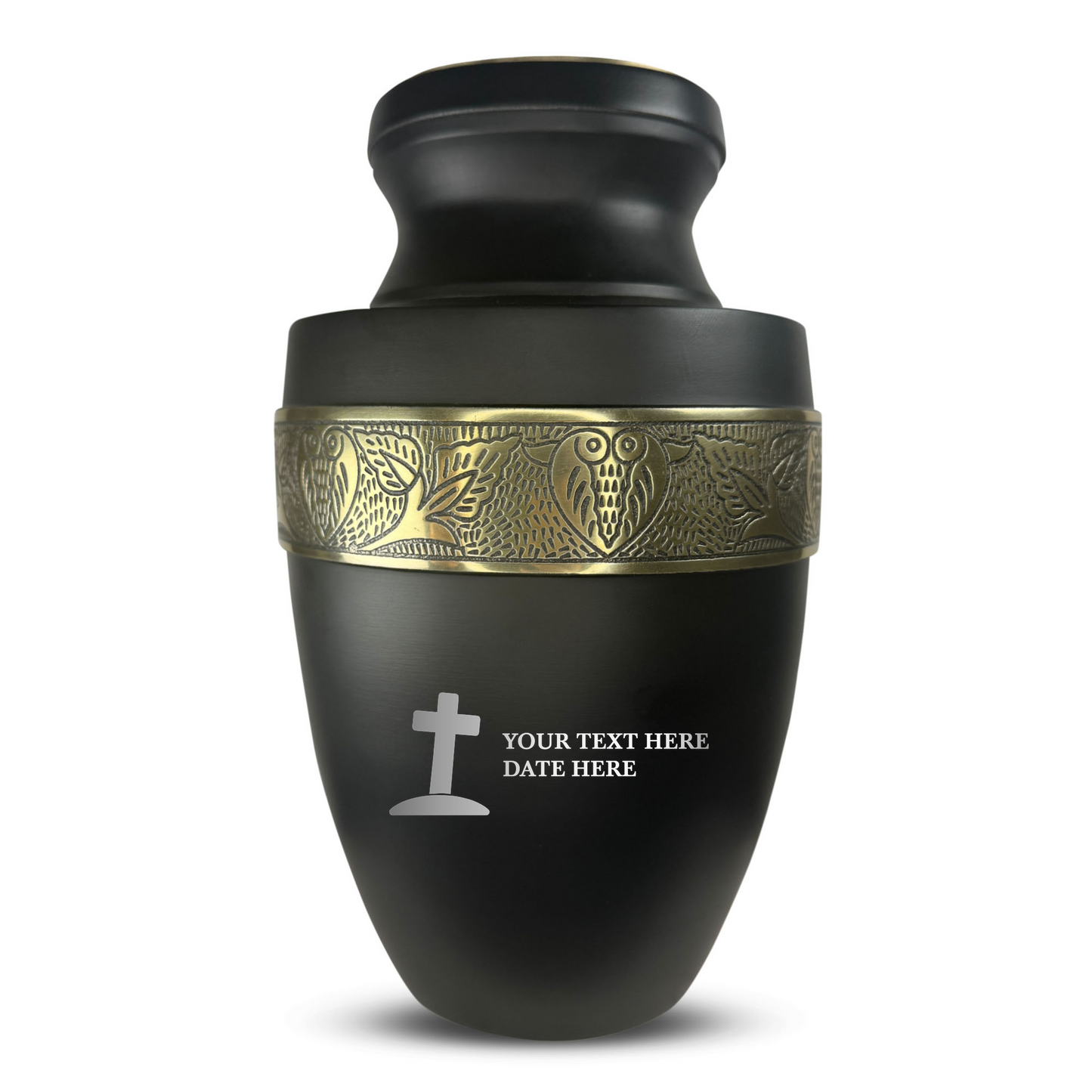 Personalized Adult Cremation Urn with Custom Engraved Name, Date and Funny Tombstone Design Metal Aluminum Vessel for Ashes and Remains | Elite Collection with Gold Inlay | 200 Cubic Inch