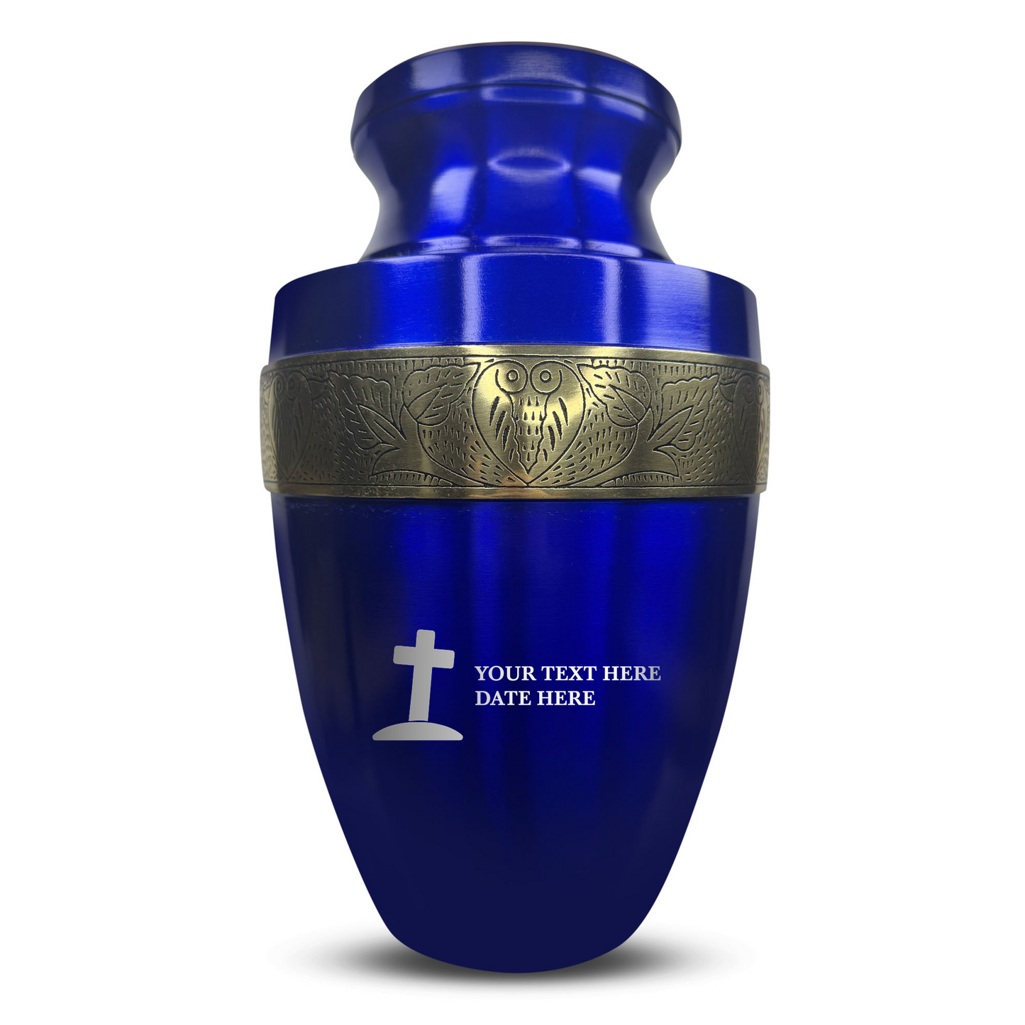 Personalized Adult Cremation Urn with Custom Engraved Name, Date and Funny Tombstone Design Metal Aluminum Vessel for Ashes and Remains | Elite Collection with Gold Inlay | 200 Cubic Inch