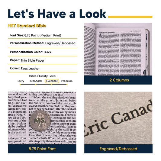 Personalized NET Holy Bible Custom Engraved with Your Name | Medium Print Faux Leather New English Translation Bible with Index Tabs Stone Gray | Shepherds Shelf - Shepherds Shelf