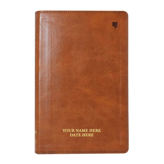 Personalized NET Holy Bible Custom with Your Name and Date | Medium Print Faux Leather New English Translation Bible with Index Tabs Brown | Shepherds Shelf - Shepherds Shelf