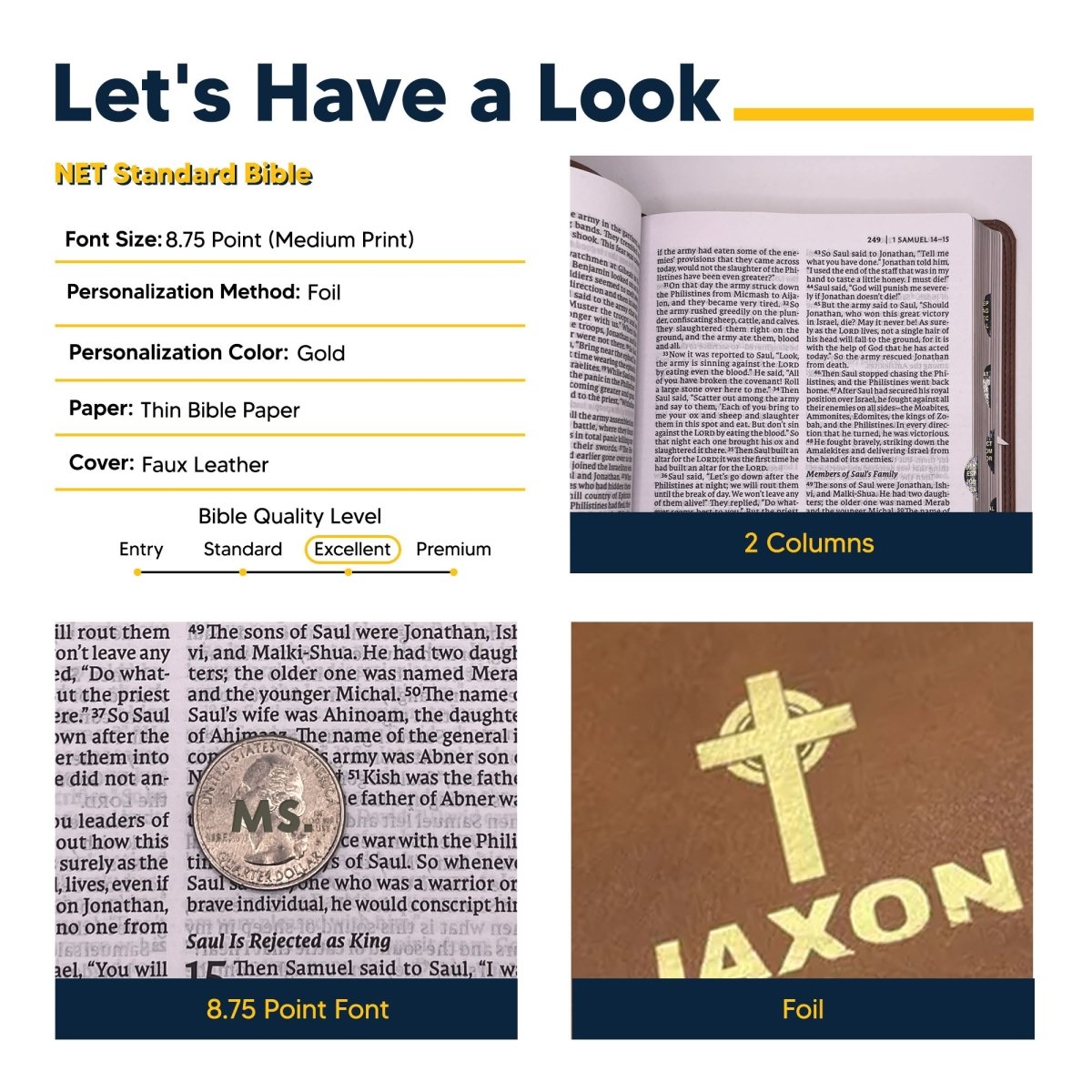 Personalized NET Holy Bible Custom with Your Name and Date | Medium Print Faux Leather New English Translation Bible with Index Tabs Brown | Shepherds Shelf - Shepherds Shelf