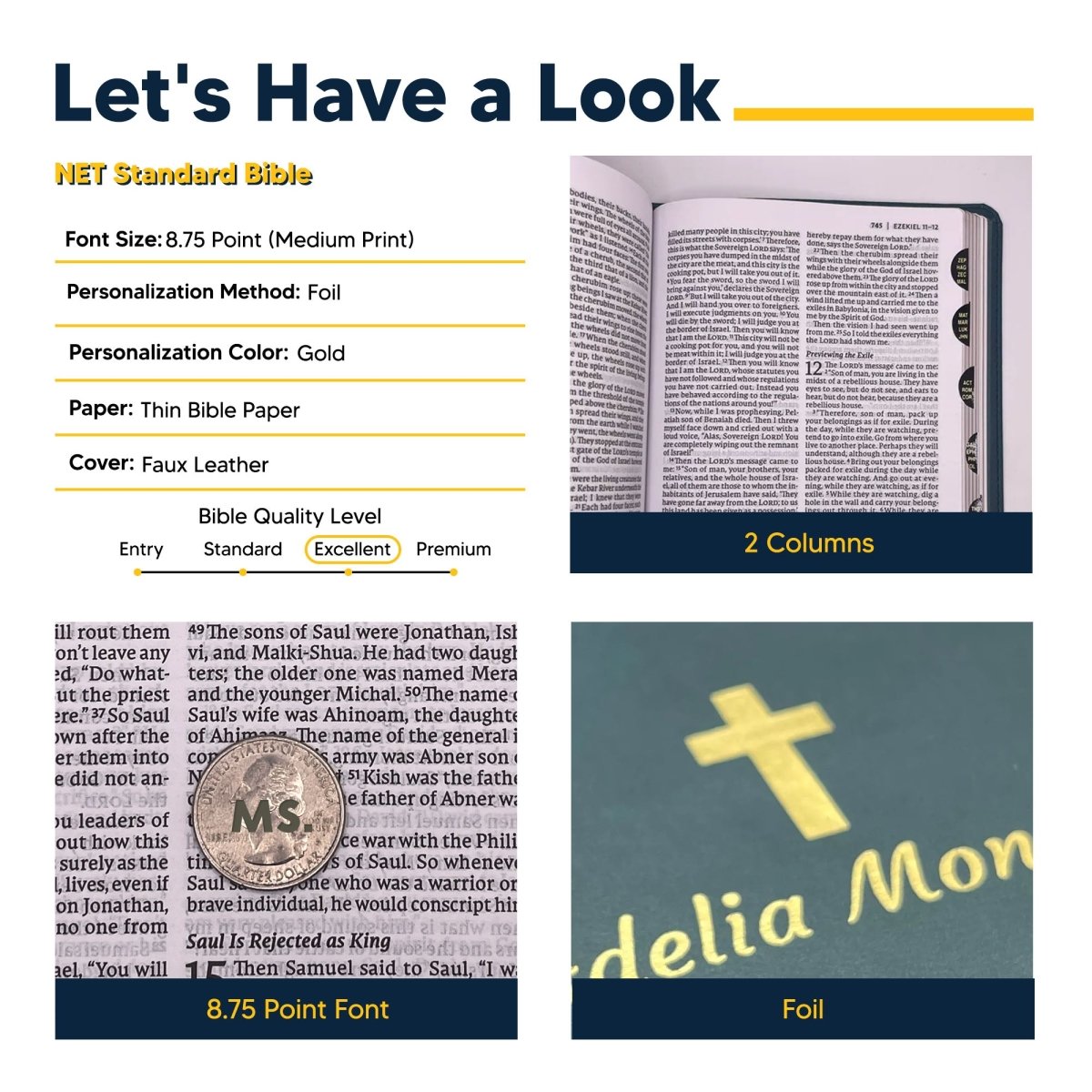 Personalized NET Holy Bible Custom with Your Name and Date | Medium Print Faux Leather New English Translation Bible with Index Tabs Teal | Shepherds Shelf - Shepherds Shelf