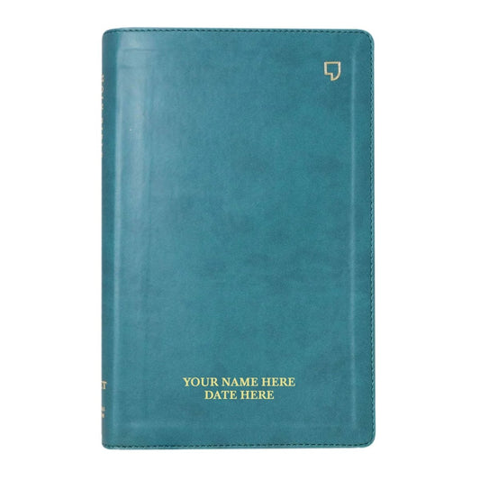 Personalized NET Holy Bible Custom with Your Name and Date | Medium Print Faux Leather New English Translation Bible with Index Tabs Teal | Shepherds Shelf - Shepherds Shelf