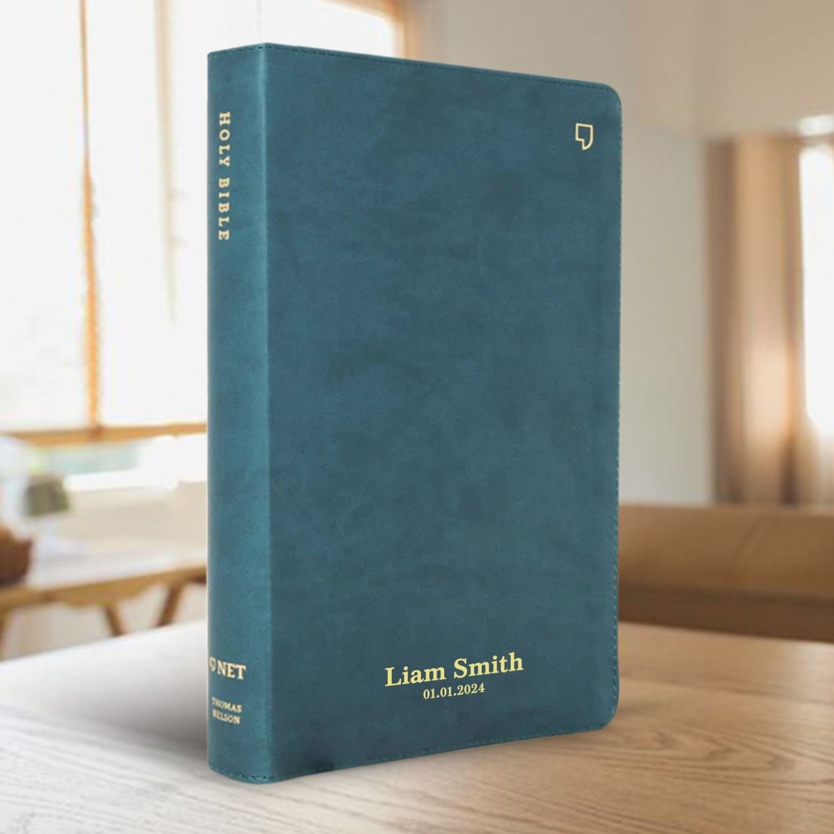 Personalized NET Holy Bible Custom with Your Name and Date | Medium Print Faux Leather New English Translation Bible with Index Tabs Teal | Shepherds Shelf - Shepherds Shelf