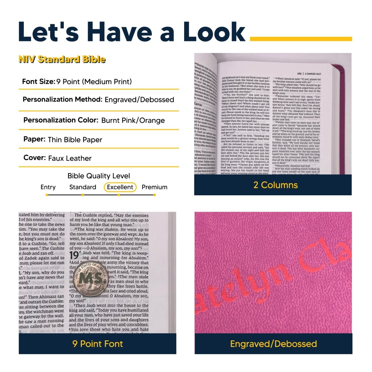 Personalized NIV Thinline Holy Bible Medium Print Size Custom Engraved | Includes Name and Up to 3 Rows of Text on Faux Leather Cover PInk | Shepherds Shelf - Shepherds Shelf
